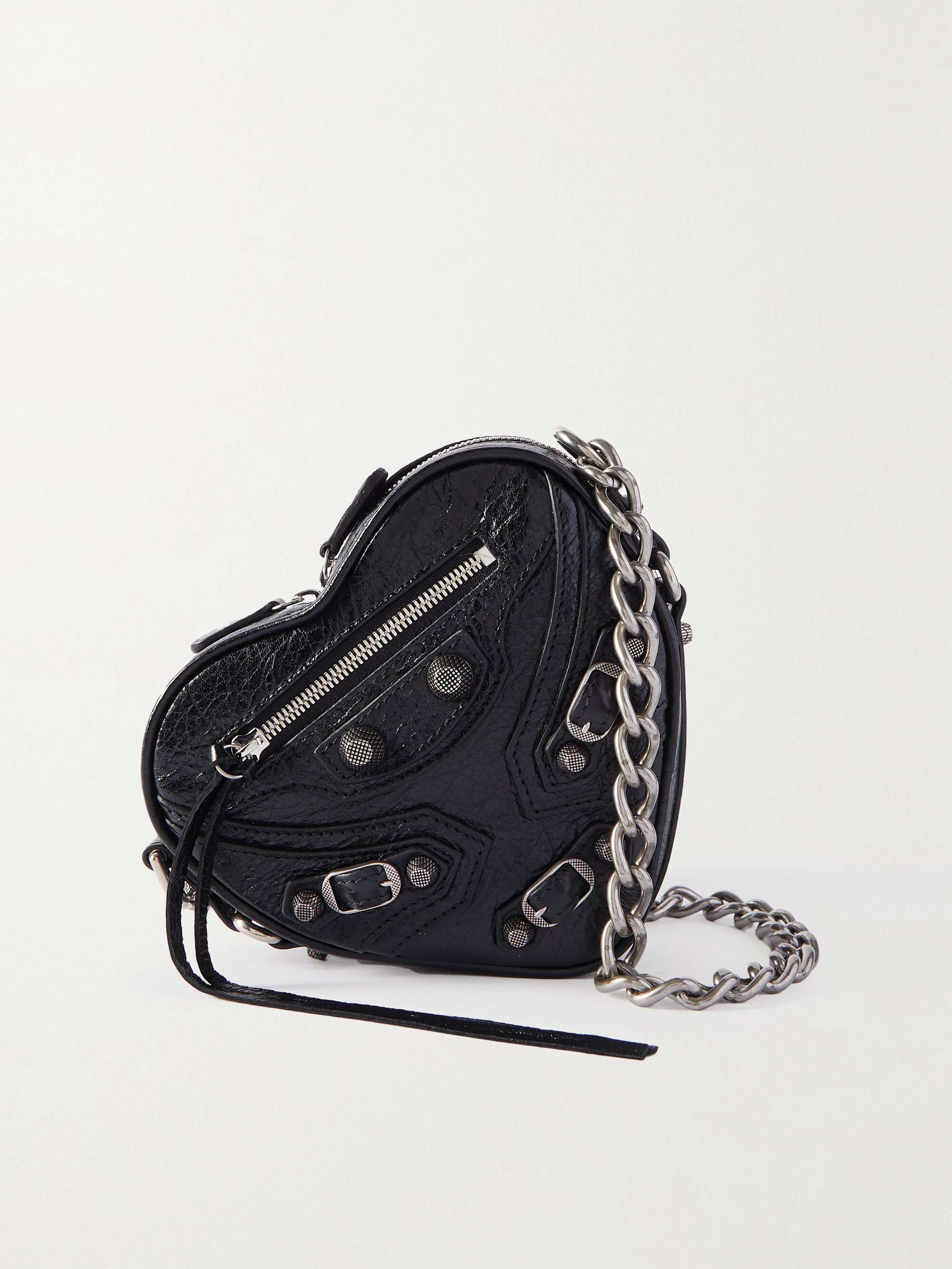 Le Cagole Heart mini studded crinkled-leather shoulder bag