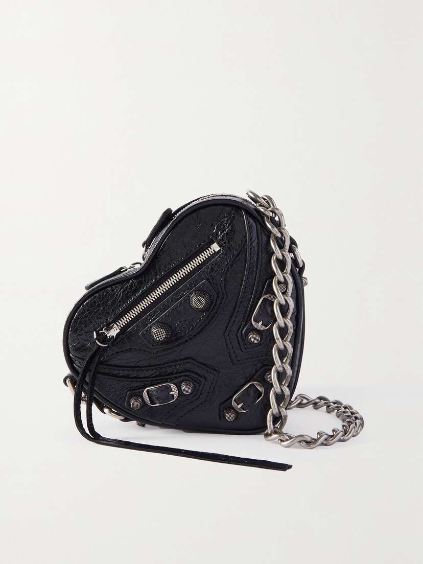 Balenciaga Le Cagole Heart Mini Studded Crinkled-leather Shoulder Bag