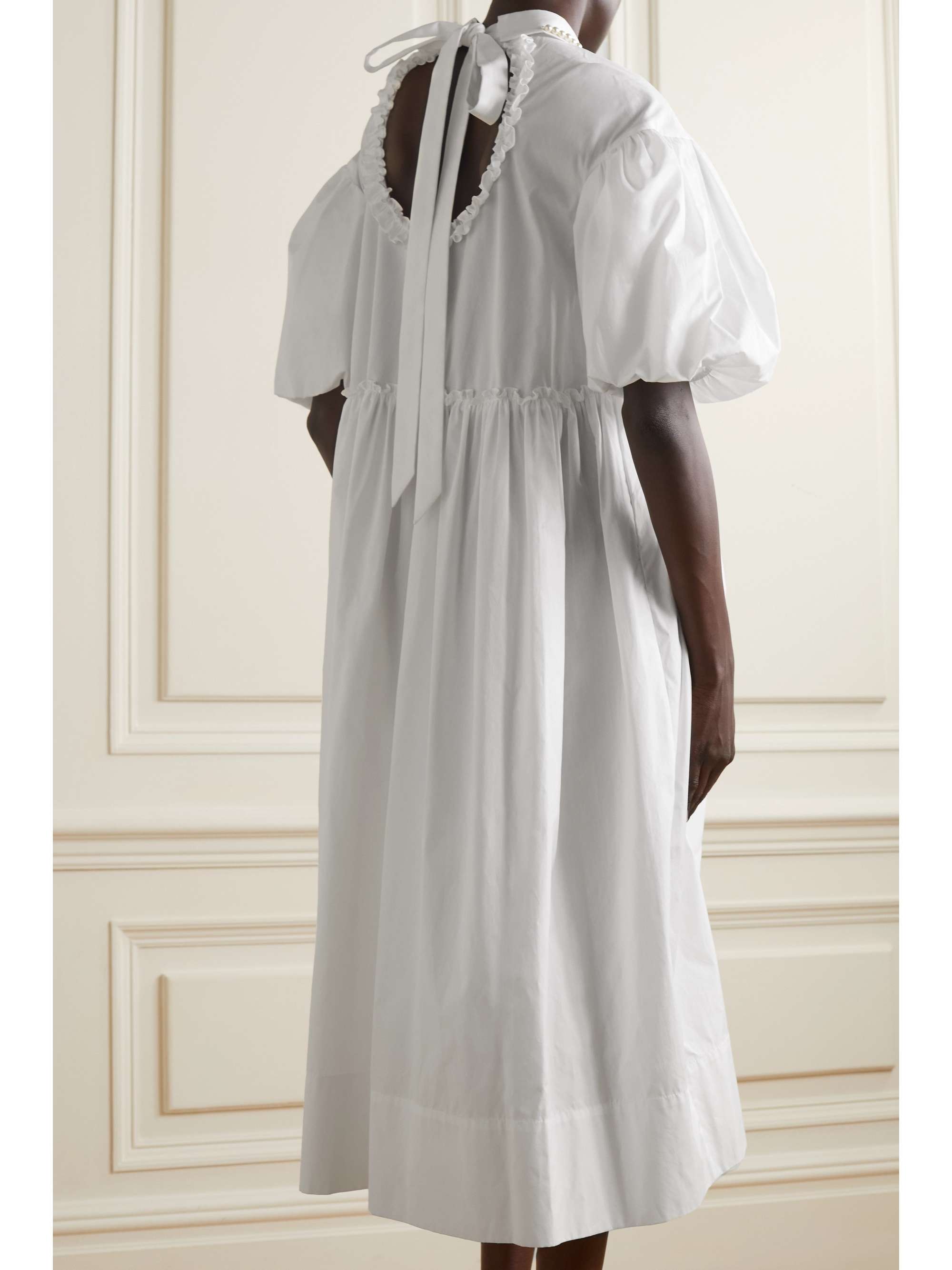 SIMONE ROCHA Faux pearl-embellished ruffled cotton-poplin midi dress