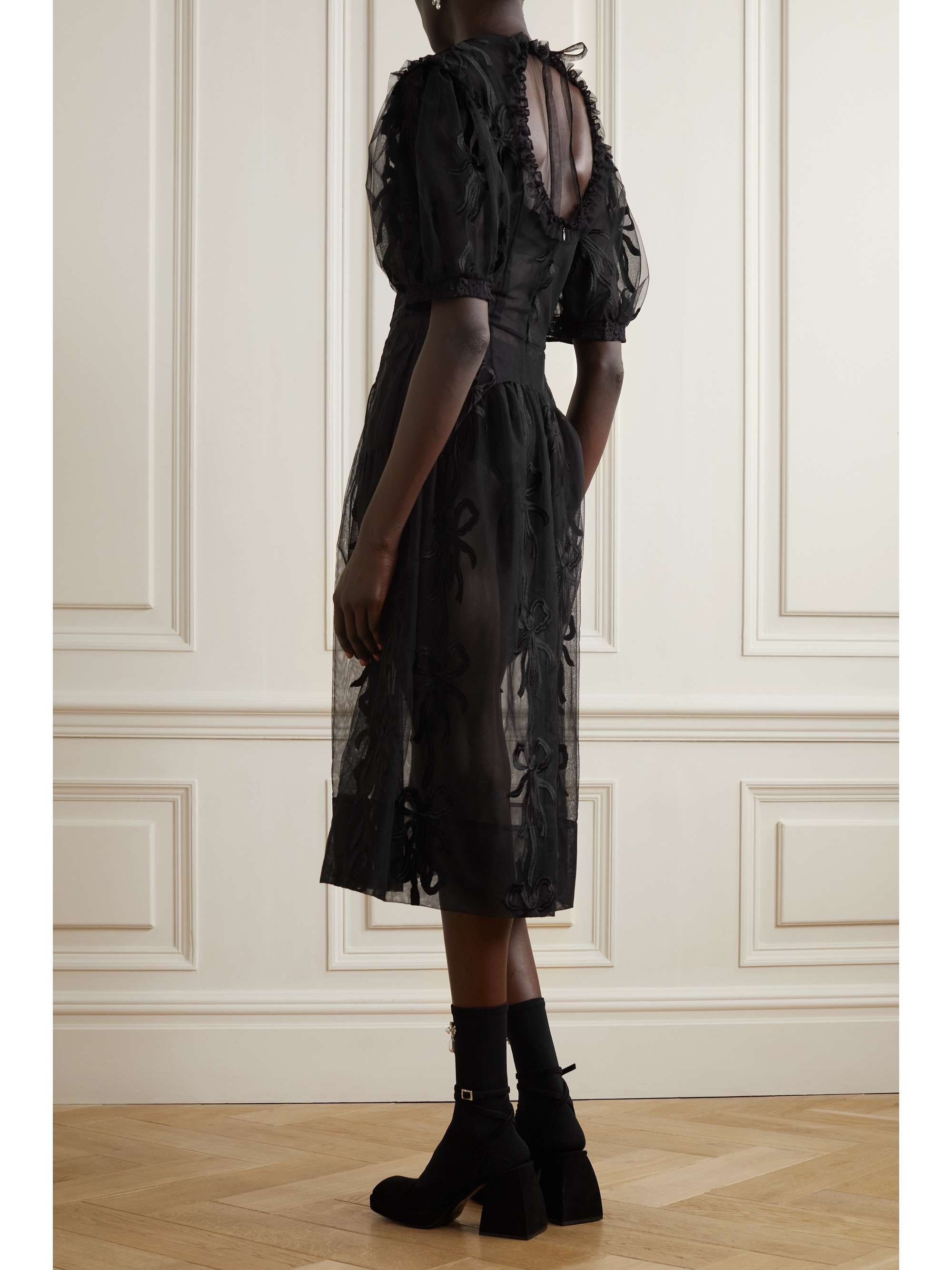 SIMONE ROCHA Bow-detailed cutout lace-trimmed voile midi dress