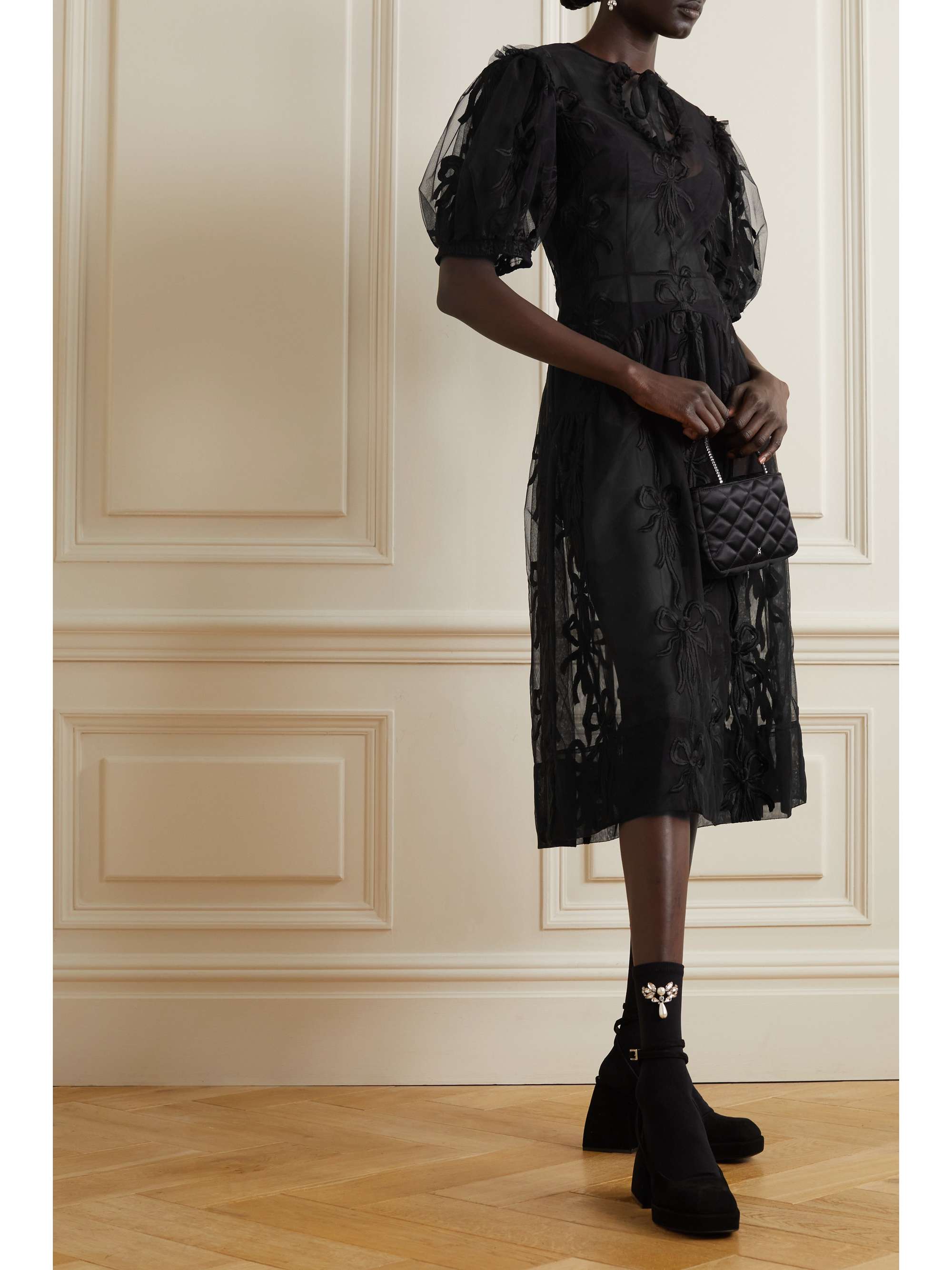 SIMONE ROCHA Bow-detailed cutout lace-trimmed voile midi dress
