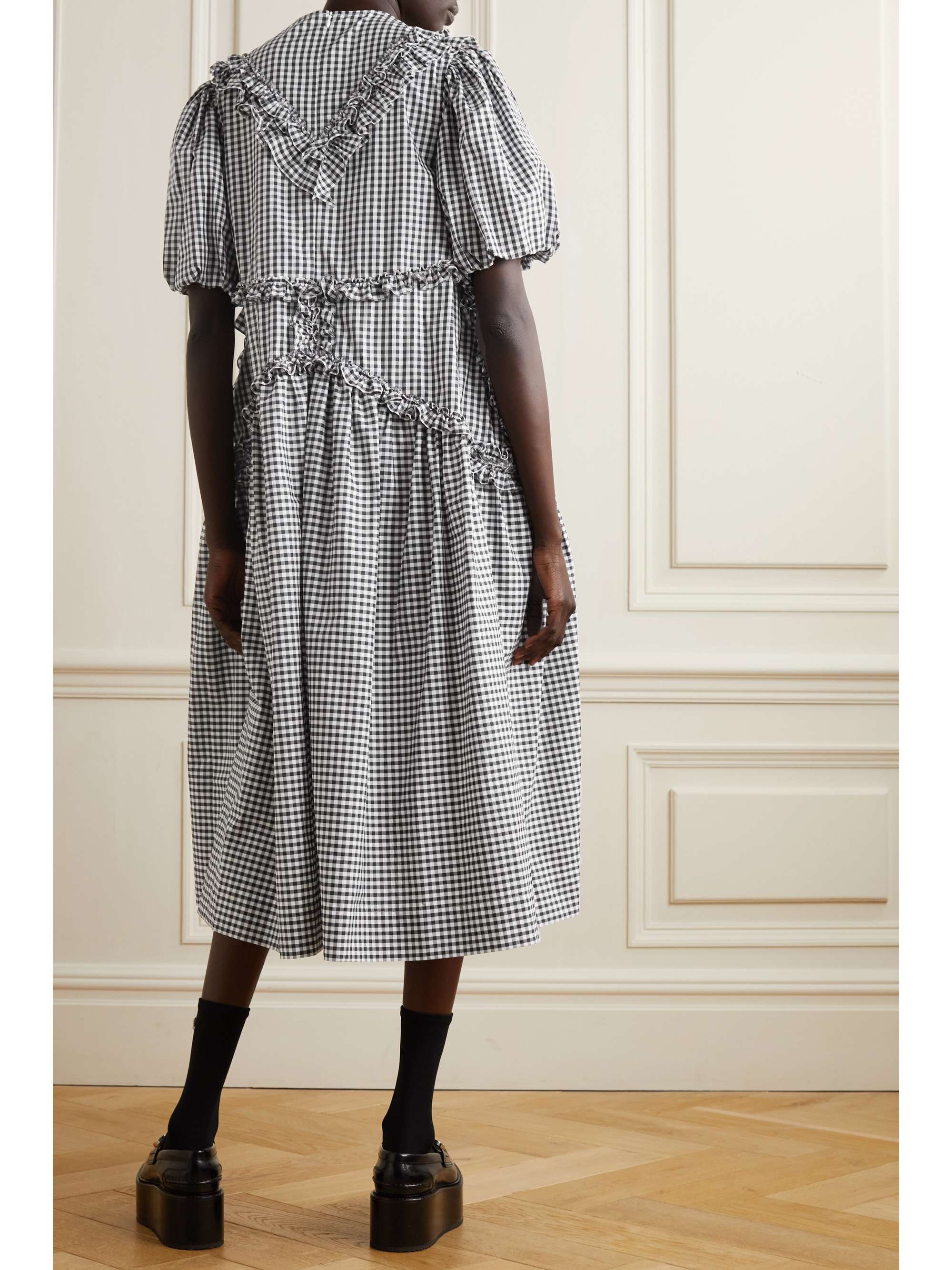 SIMONE ROCHA Ruffled pleated gingham cotton midi dress | NET-A-PORTER