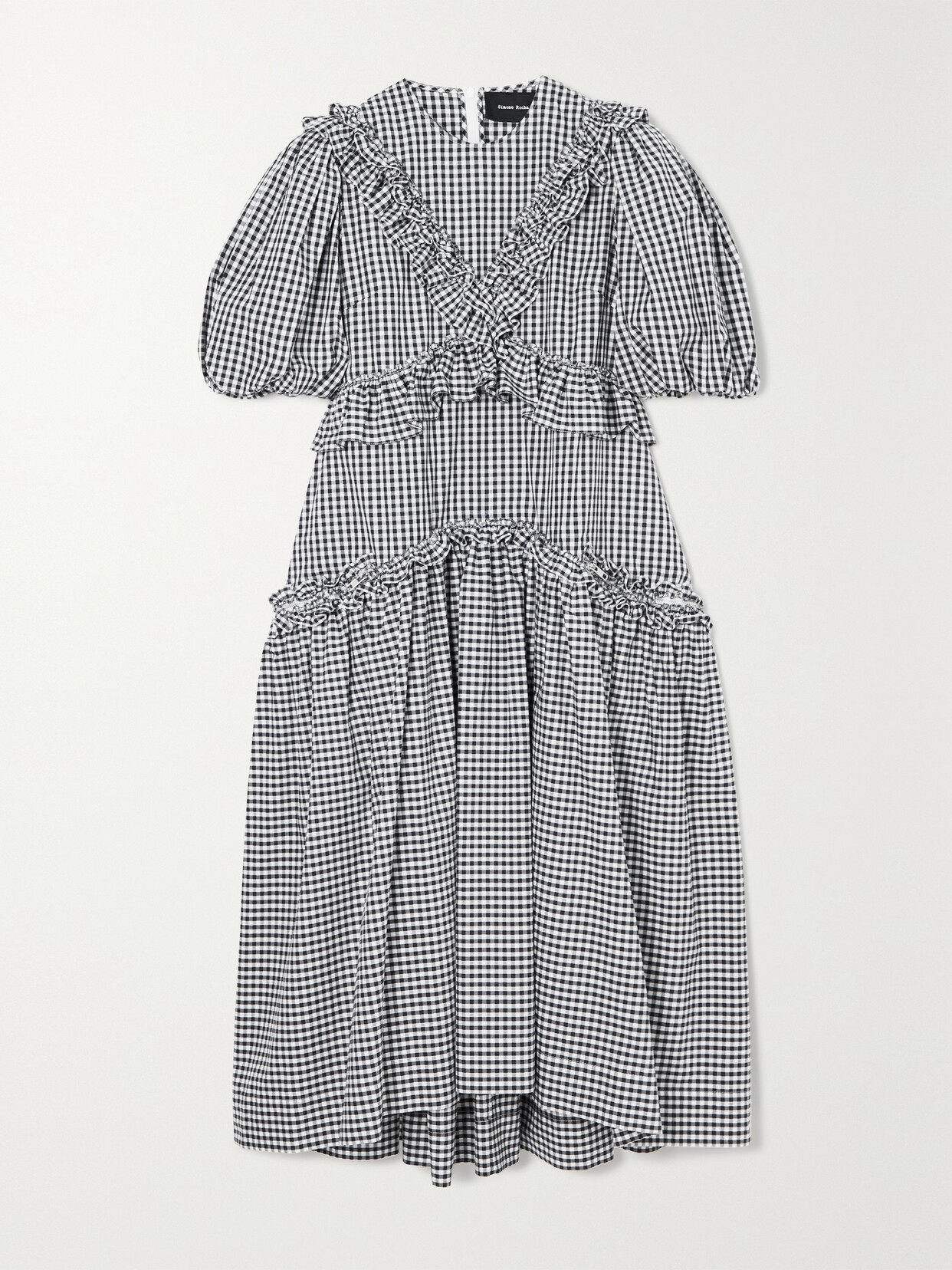 Simone Rocha Ruffled Pleated Gingham Cotton Midi Dress - Black
