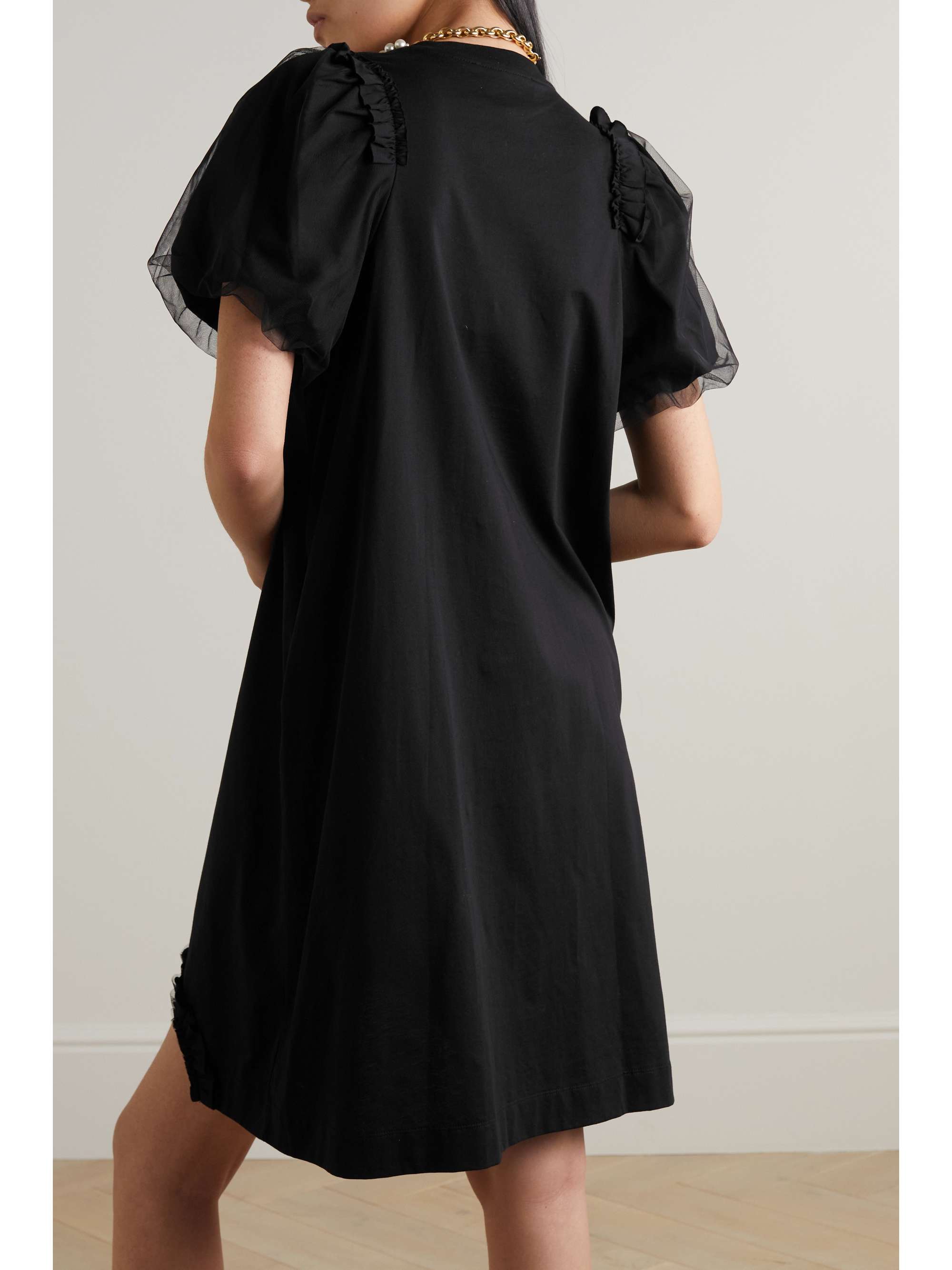 SIMONE ROCHA Faux pearl-embellished tulle-trimmed cotton-jersey midi dress