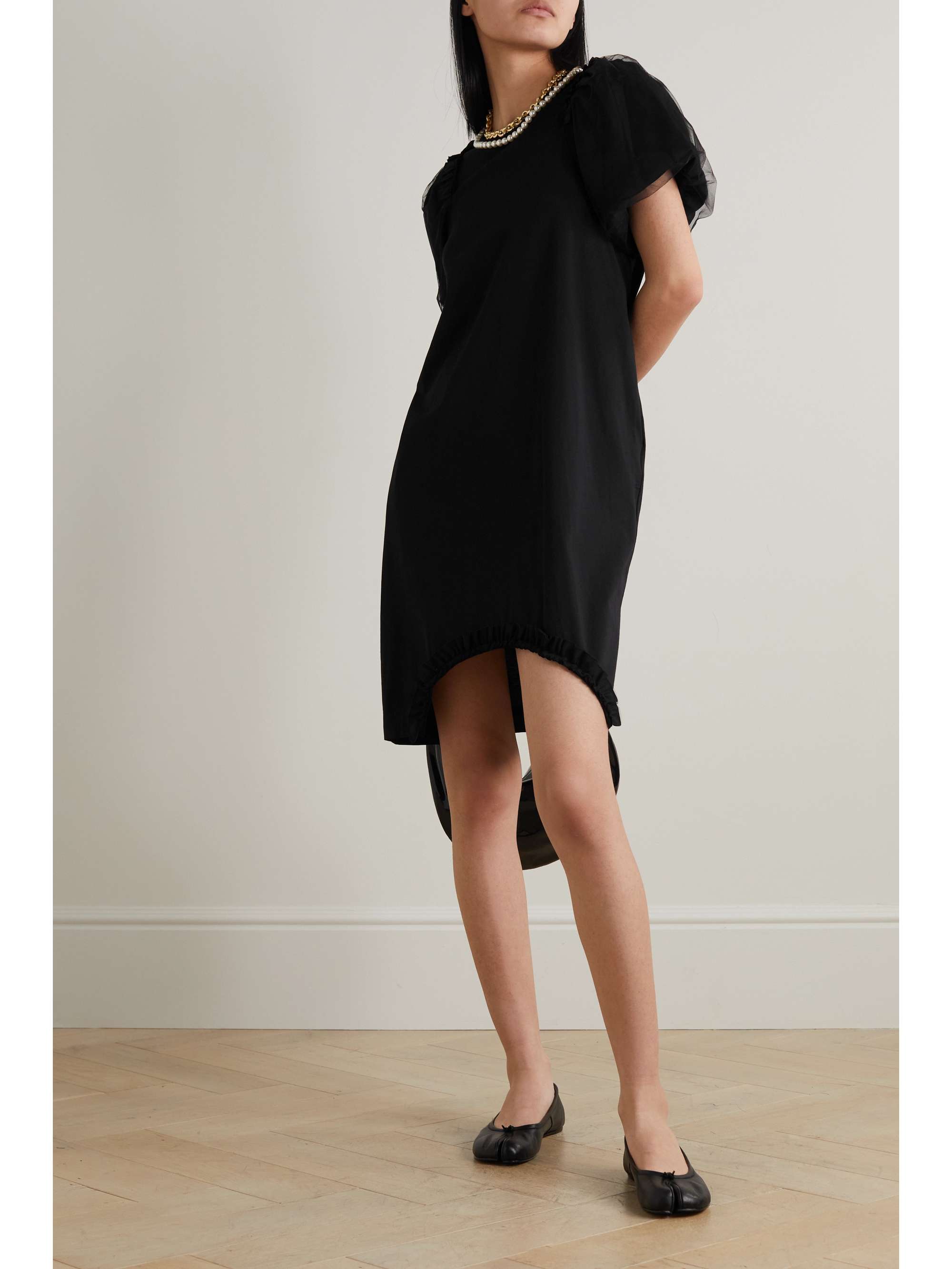 SIMONE ROCHA Faux pearl-embellished tulle-trimmed cotton-jersey midi dress