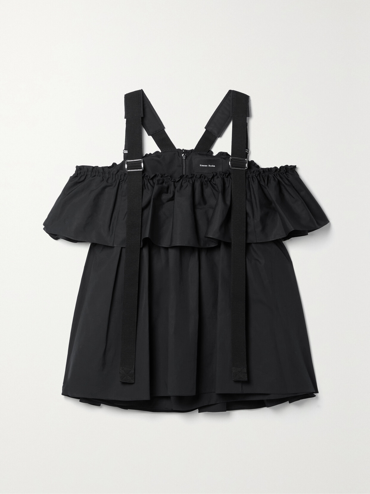 Simone Rocha - Cold-shoulder Grosgrain-trimmed Cotton-poplin Blouse - Black