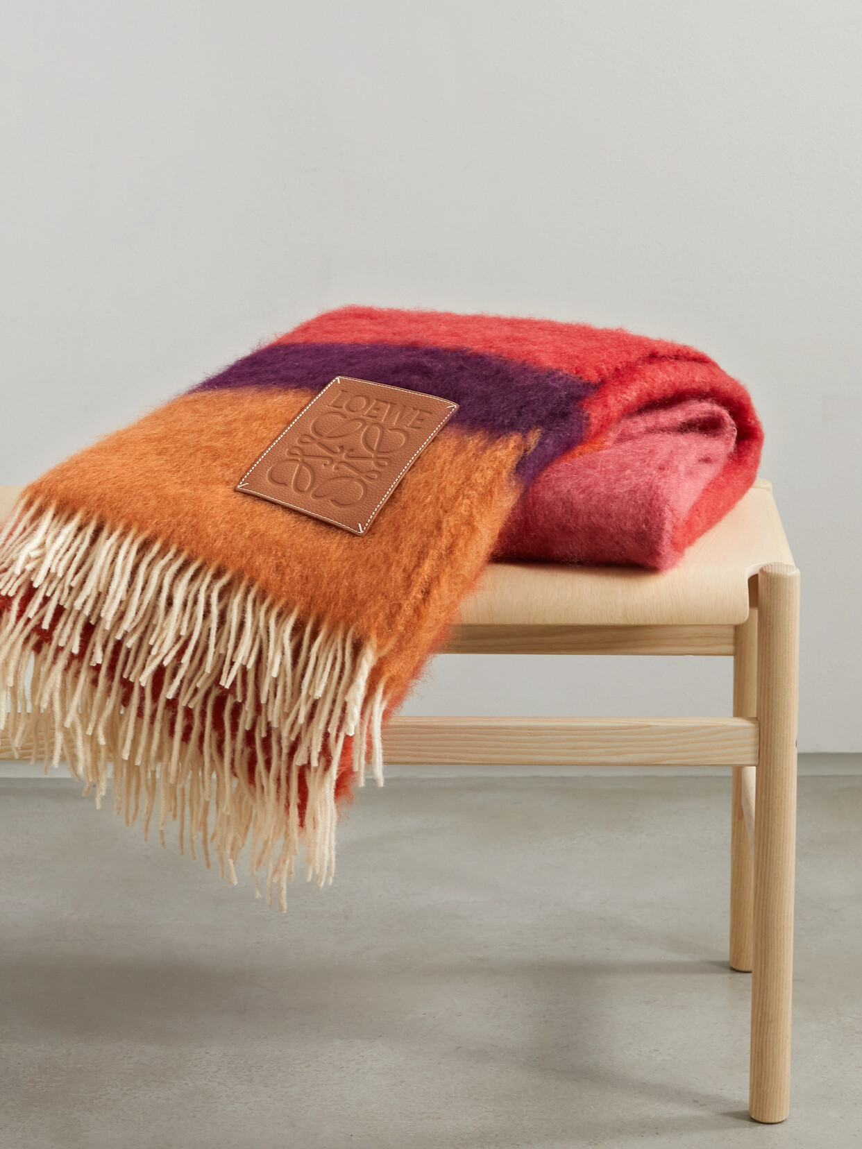 Loewe - Fringed Striped Mohair And Wool-blend Blanket - Red