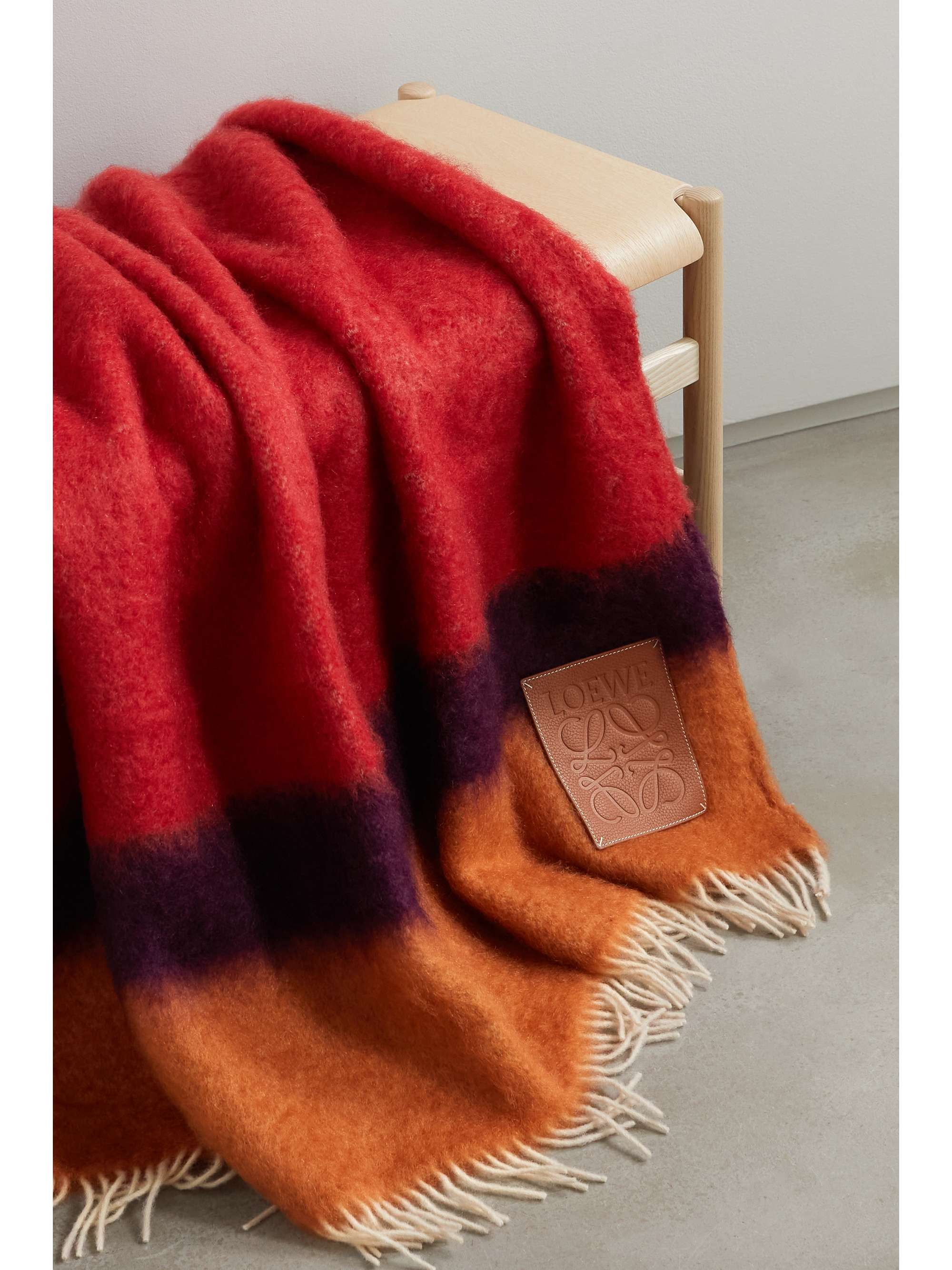 LOEWE Fringed striped mohair and wool-blend blanket