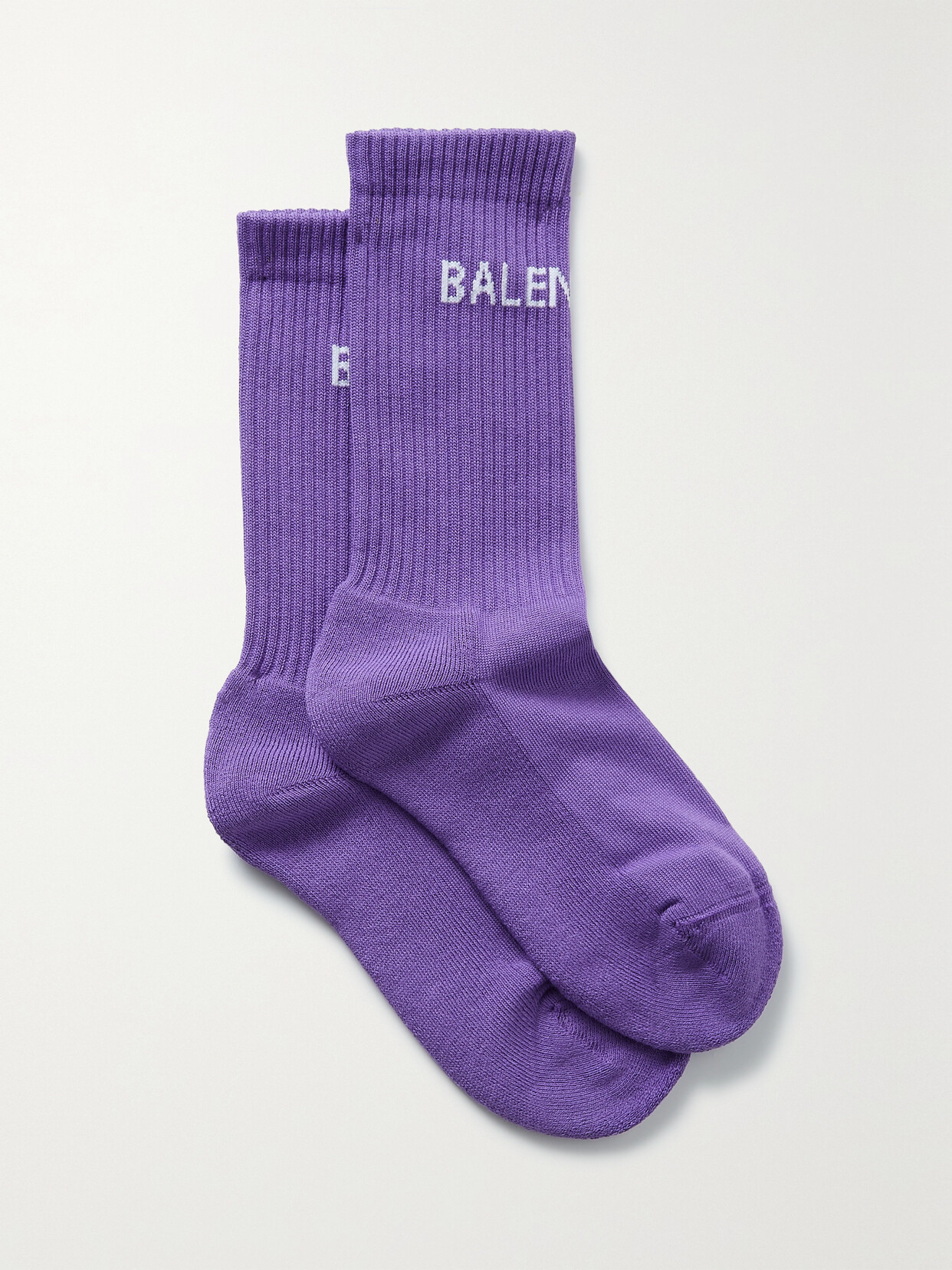 Balenciaga Ribbed Intarsia Cotton-blend Socks In Purple