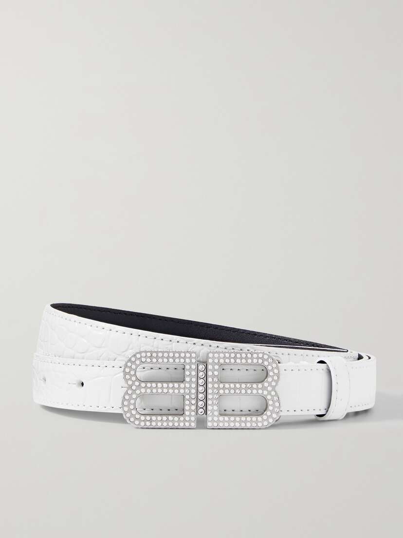 Balenciaga Bb Hourglass Crystal-embellished Croc-effect Leather Belt