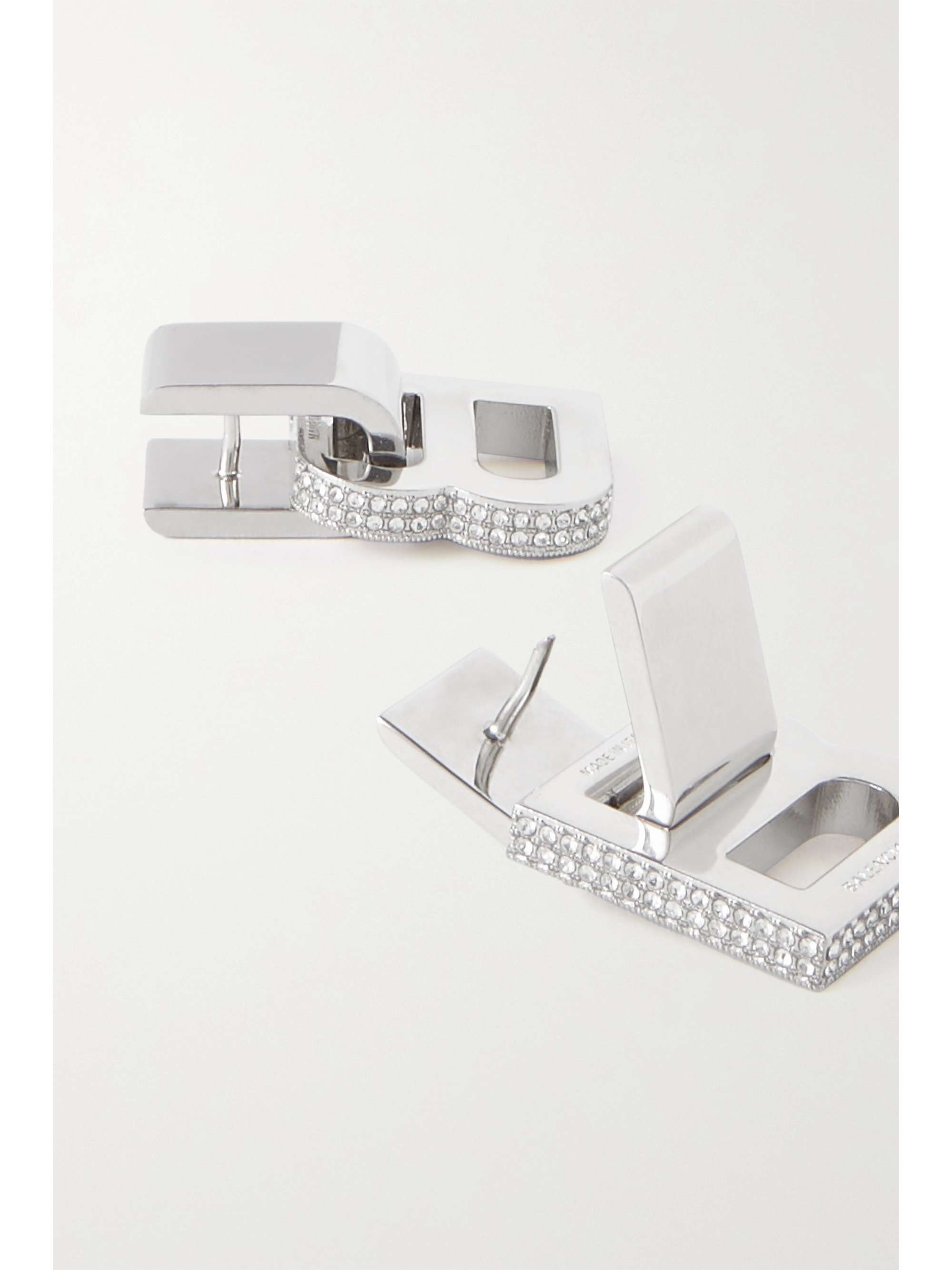 BALENCIAGA Hourglass crystal-embellished silver-tone earrings