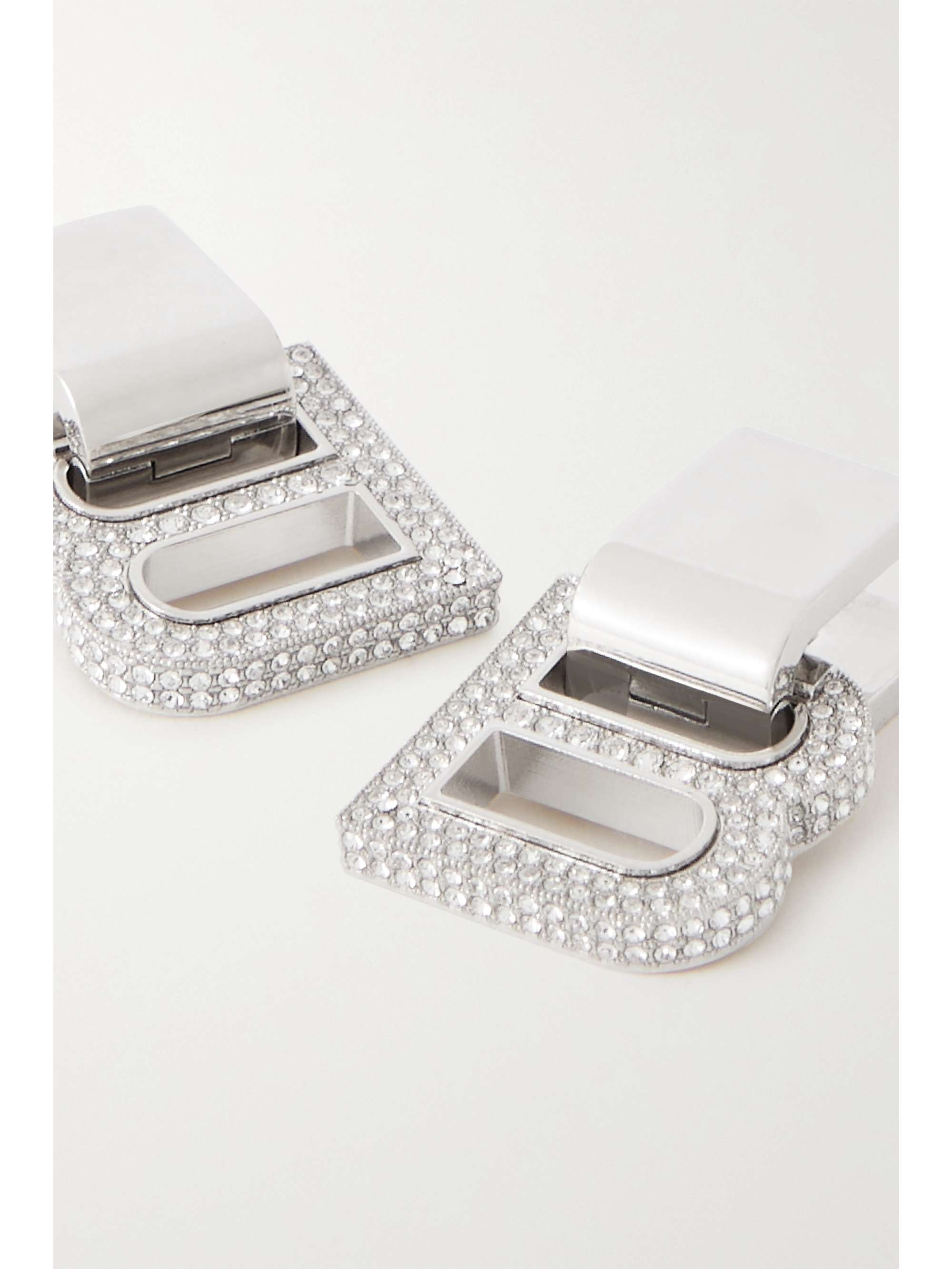 BALENCIAGA Hourglass crystal-embellished silver-tone earrings