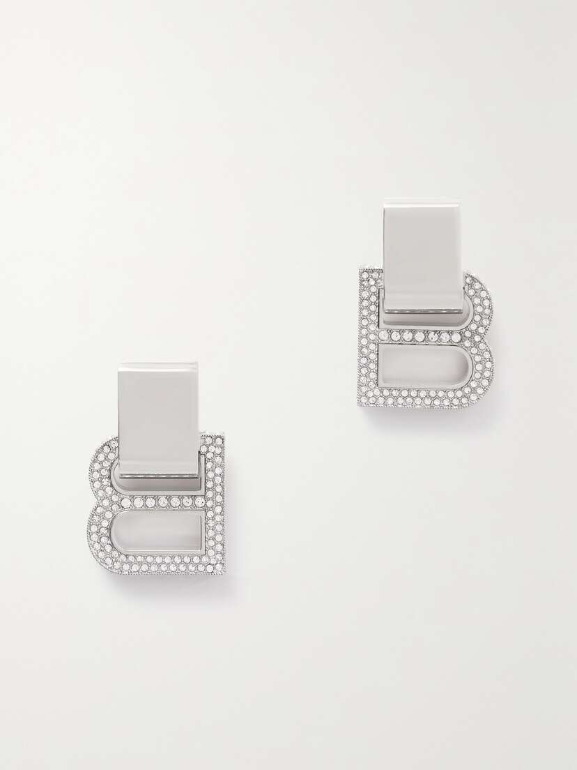 Balenciaga Hourglass Crystal-embellished Silver-tone Earrings