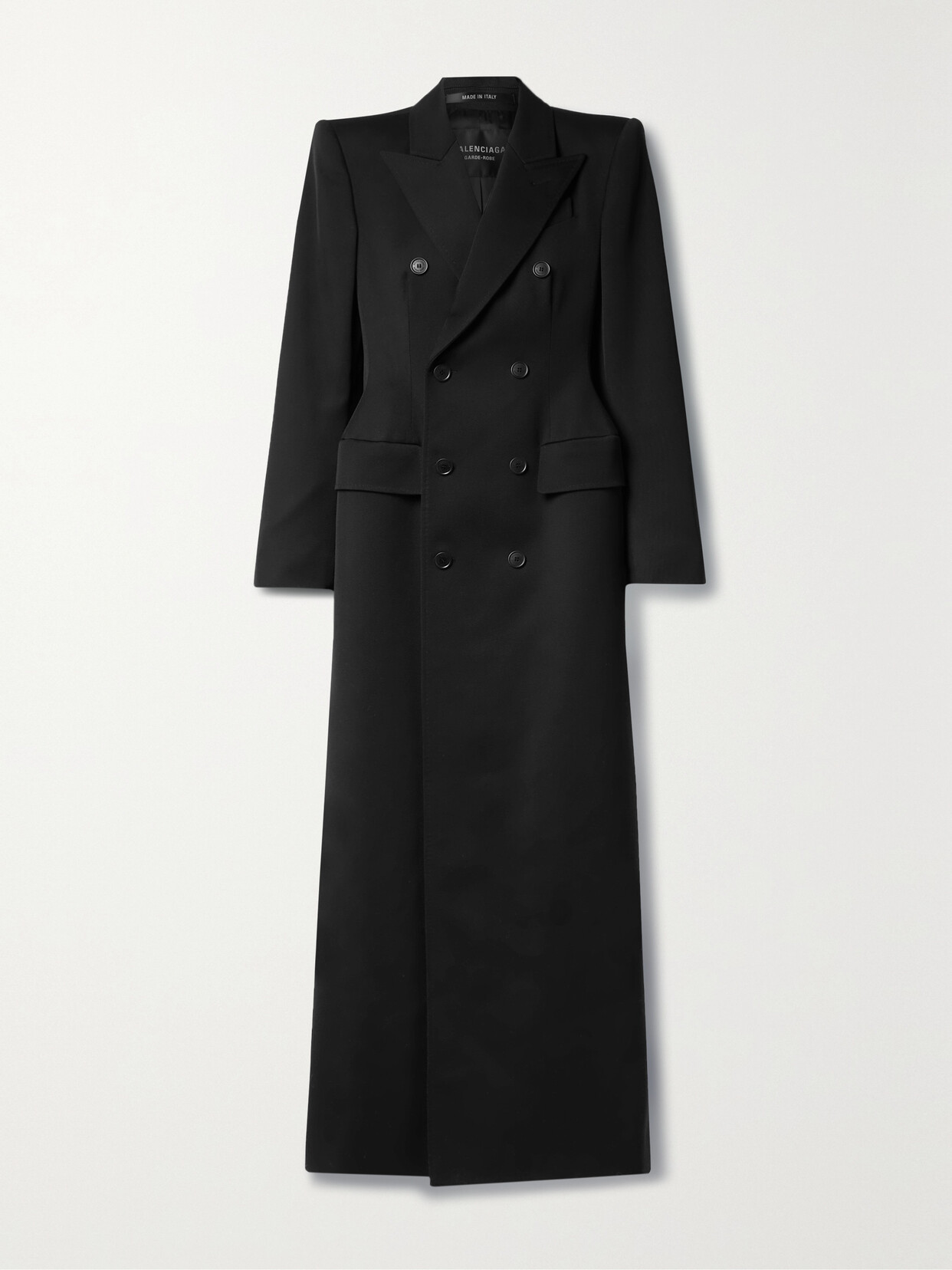 Shop Balenciaga Hourglass Double-breasted Wool-twill Coat In Black