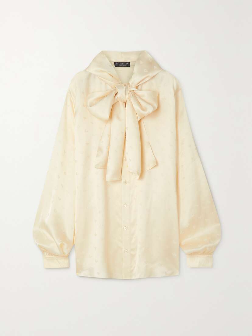 Balenciaga Oversized Hooded Pussy-bow Satin-jacquard Blouse