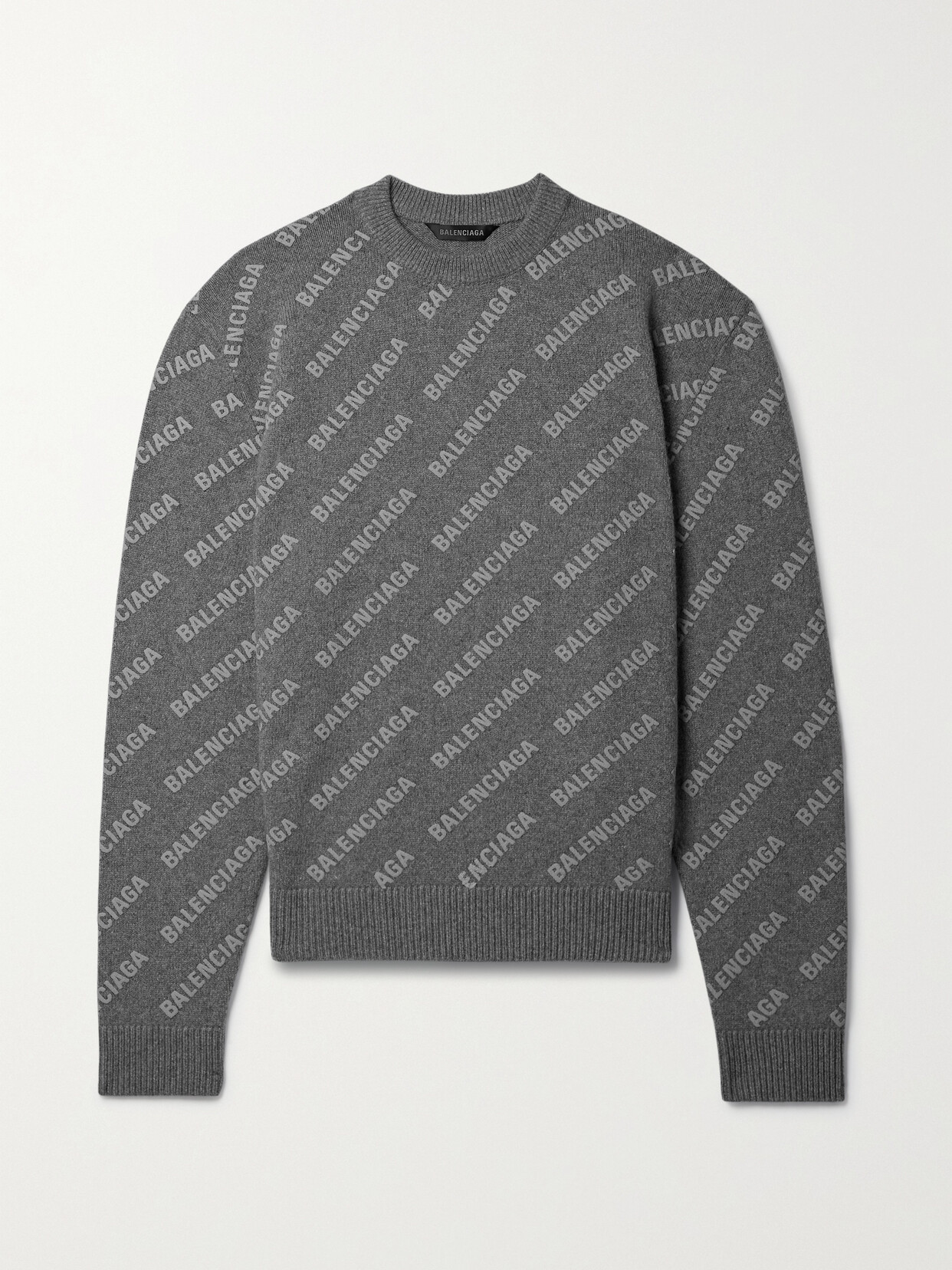 Balenciaga Logo-print Cashmere Jumper In Heather Grey