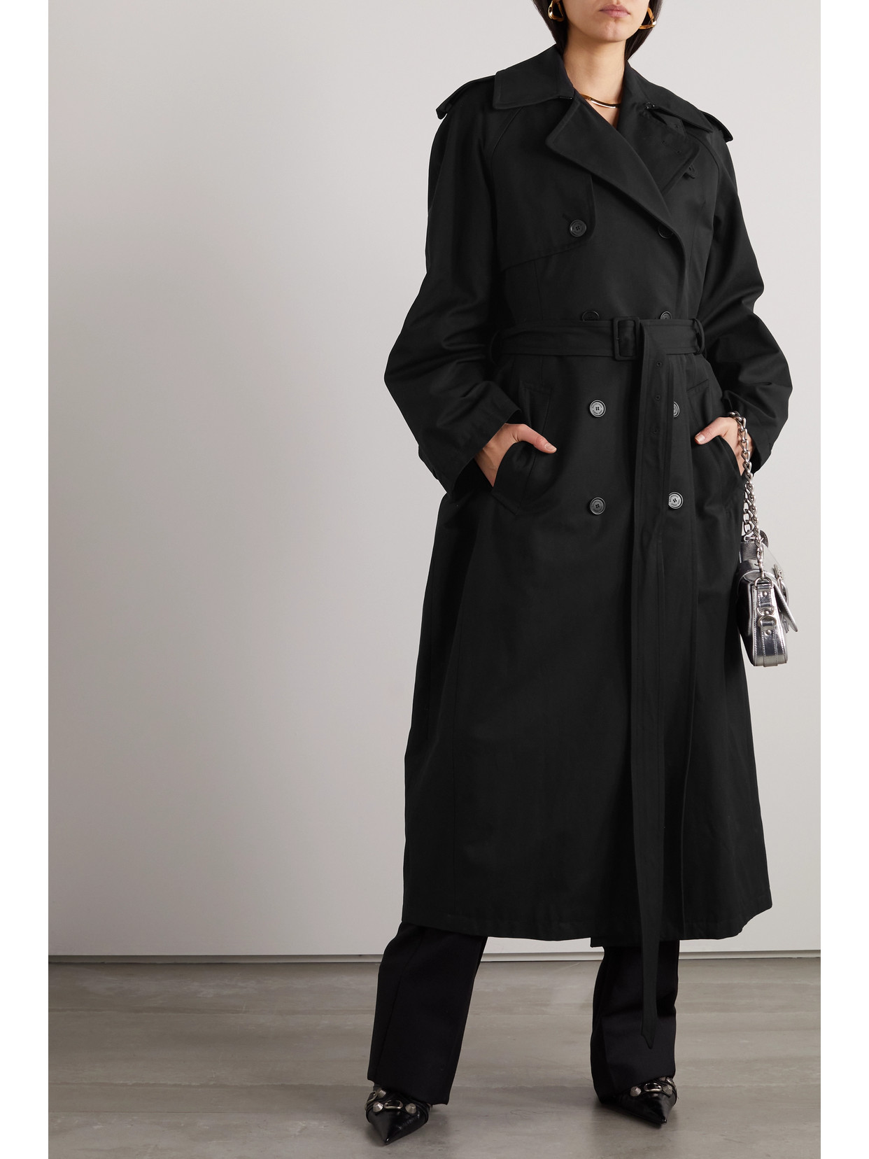 Hourglass Oversized Double-Breasted Wool And Cotton-Blend Trench Coat