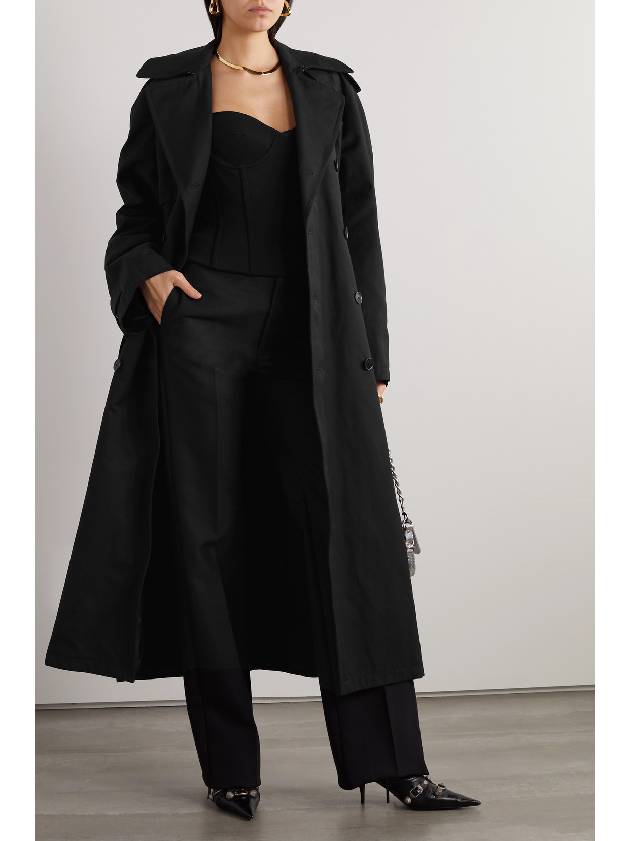 Hourglass Oversized Double-Breasted Wool And Cotton-Blend Trench Coat