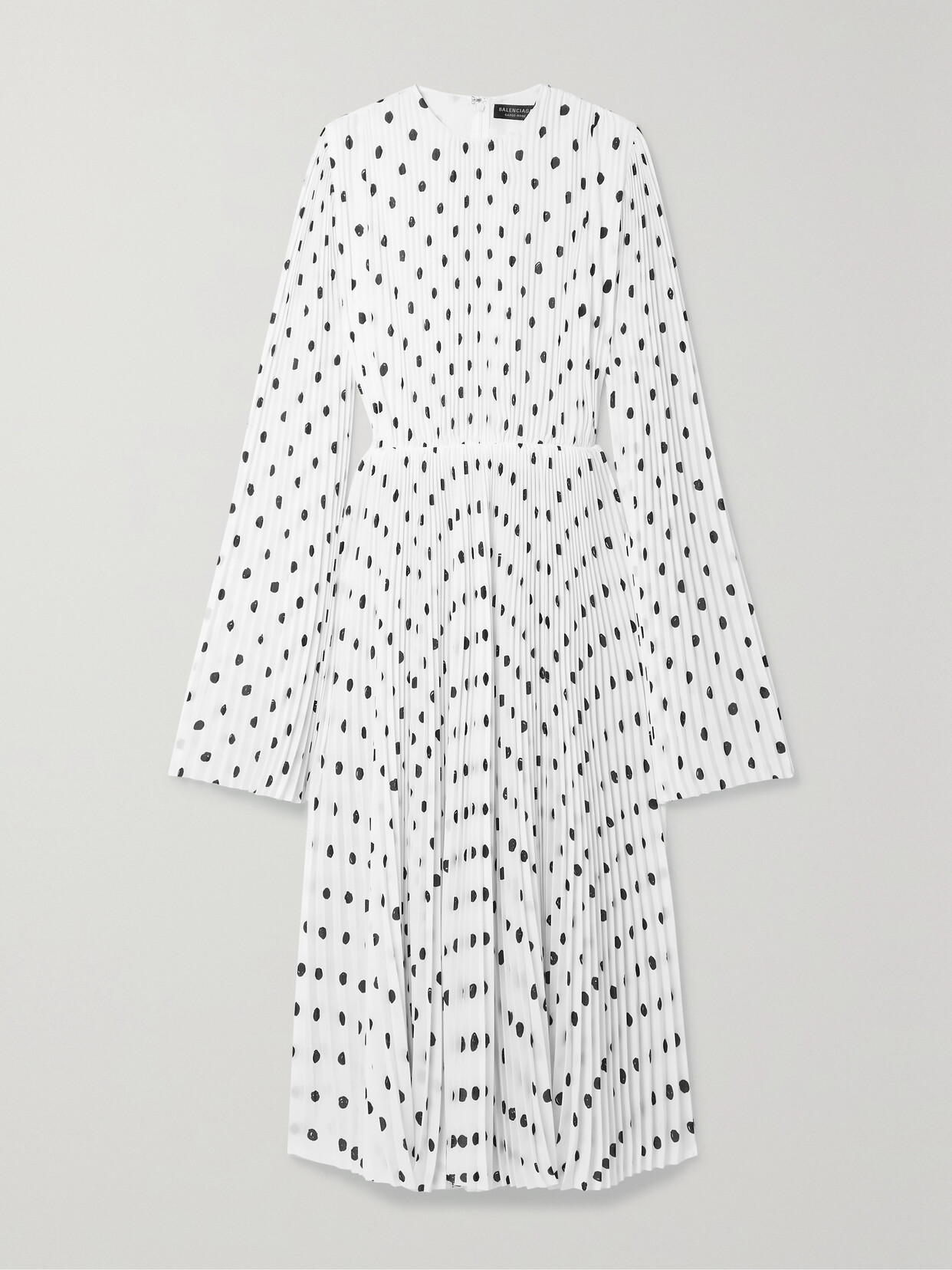 Balenciaga - Pleated Polka-dot Crepe Midi Dress - White