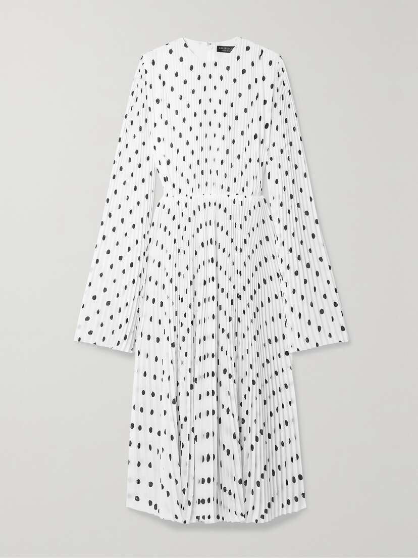 Balenciaga Pleated Polka-dot Crepe Midi Dress