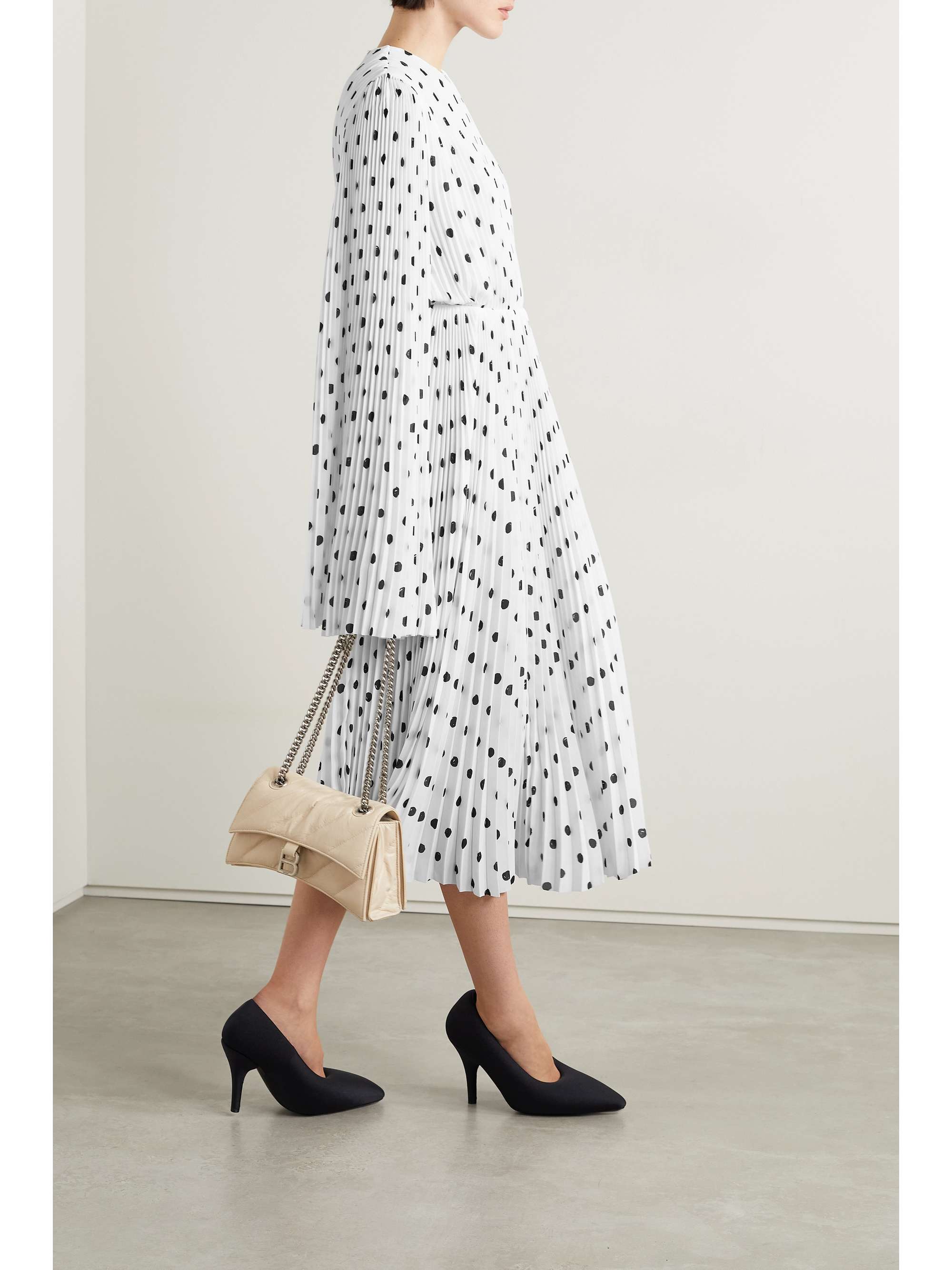 BALENCIAGA Pleated polka-dot crepe dress NET-A-PORTER