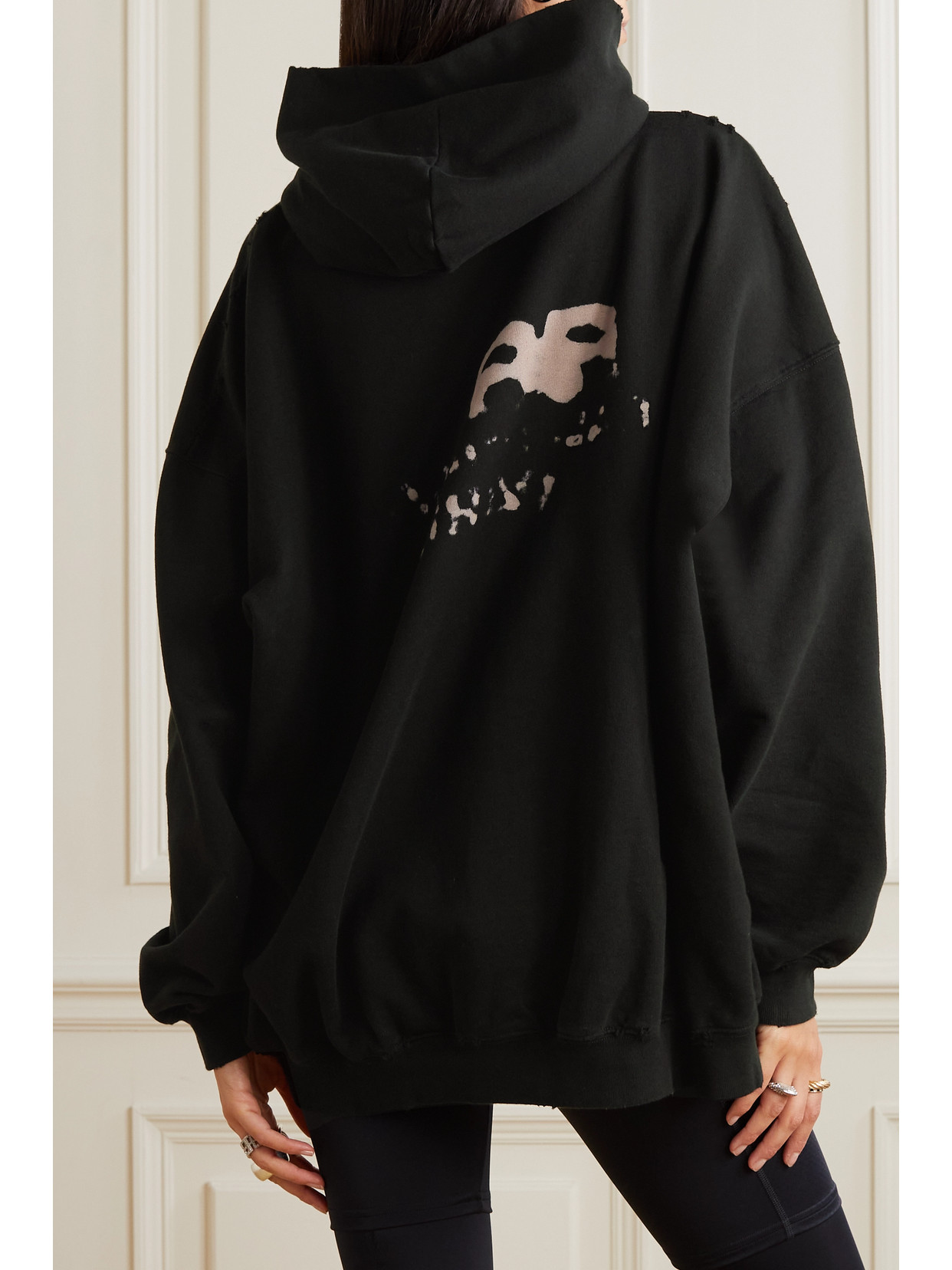 Shop Balenciaga Oversized Printed Cotton-blend Jersey Hoodie In Black