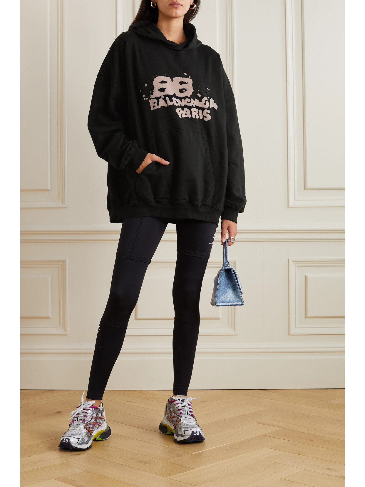 Shop Balenciaga Oversized Printed Cotton-blend Jersey Hoodie In Black