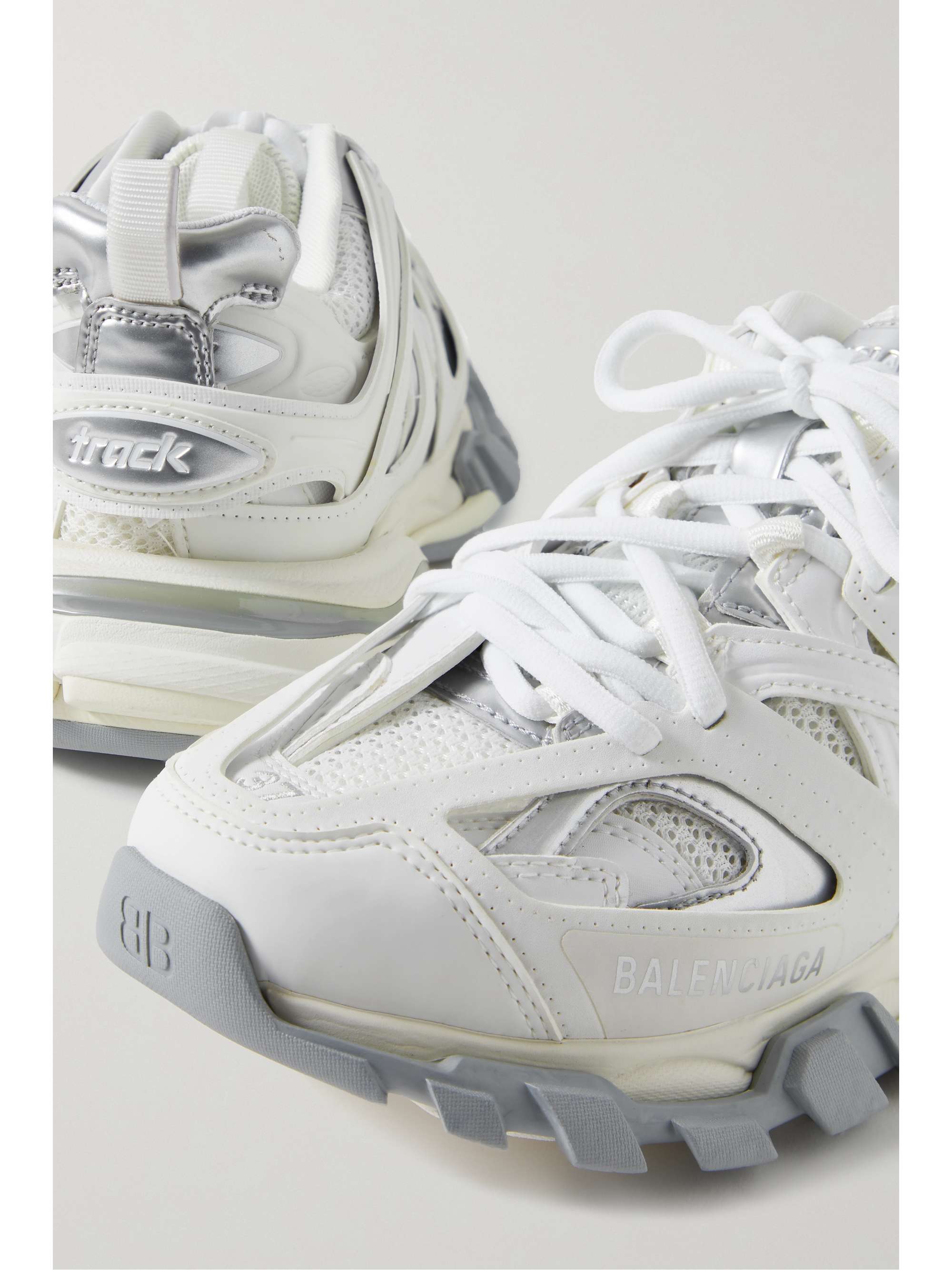 Arashigaoka patrulje PEF BALENCIAGA Track leather-trimmed mesh and rubber sneakers | NET-A-PORTER