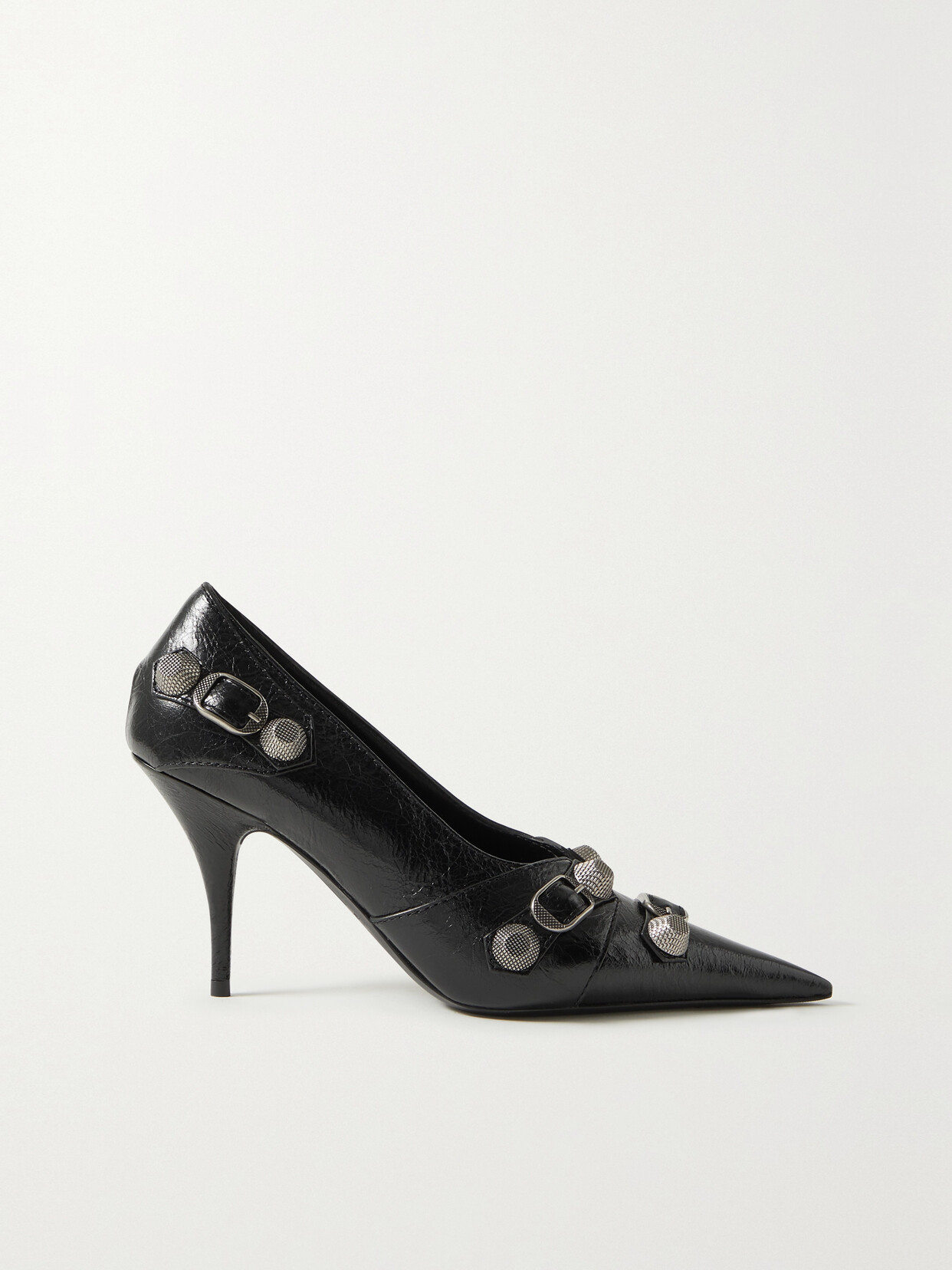 Shop Balenciaga Cagole Studded Crinkled-leather Pumps In Black