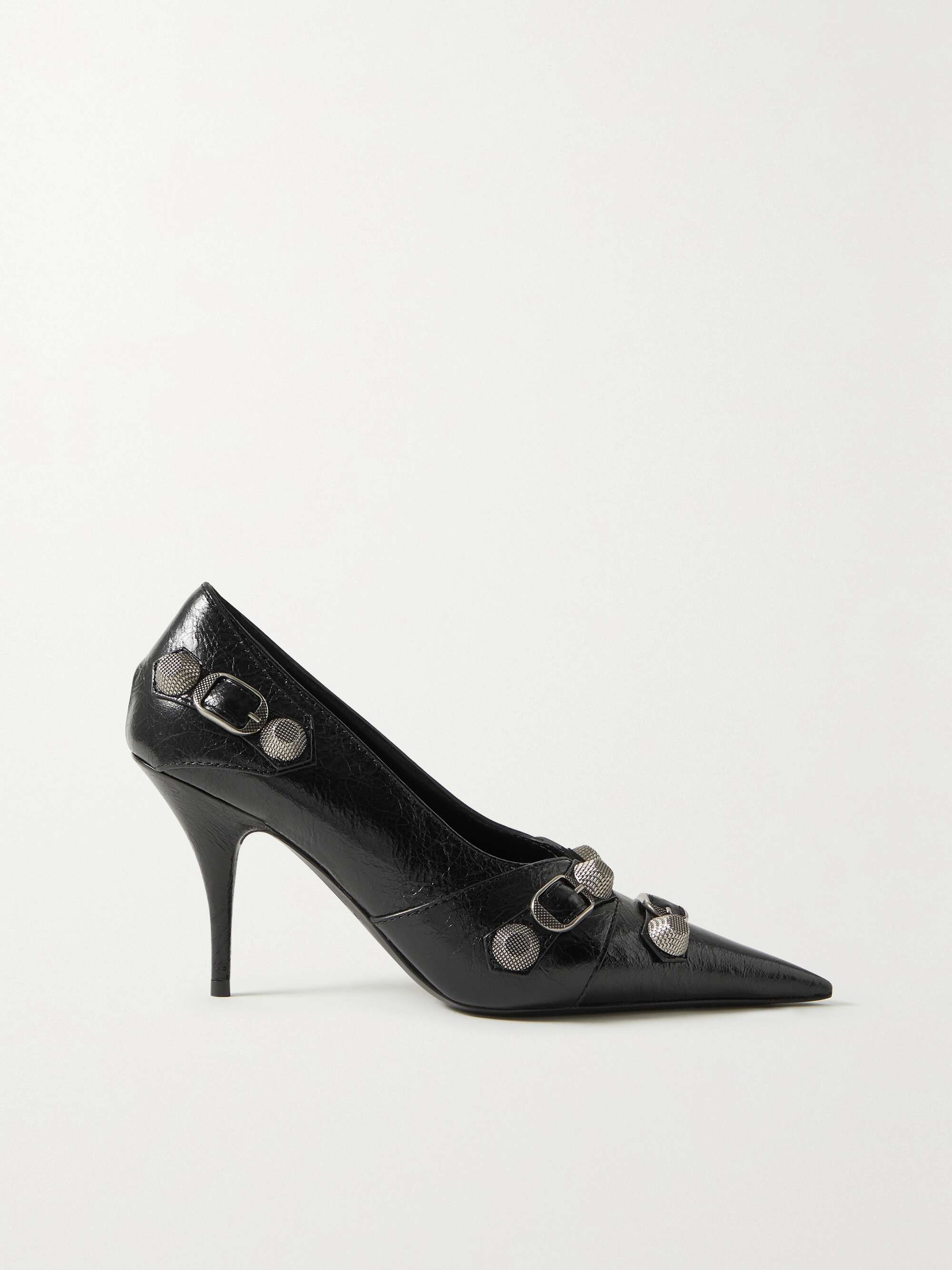 BALENCIAGA Cagole studded crinkled-leather pumps | NET-A-PORTER