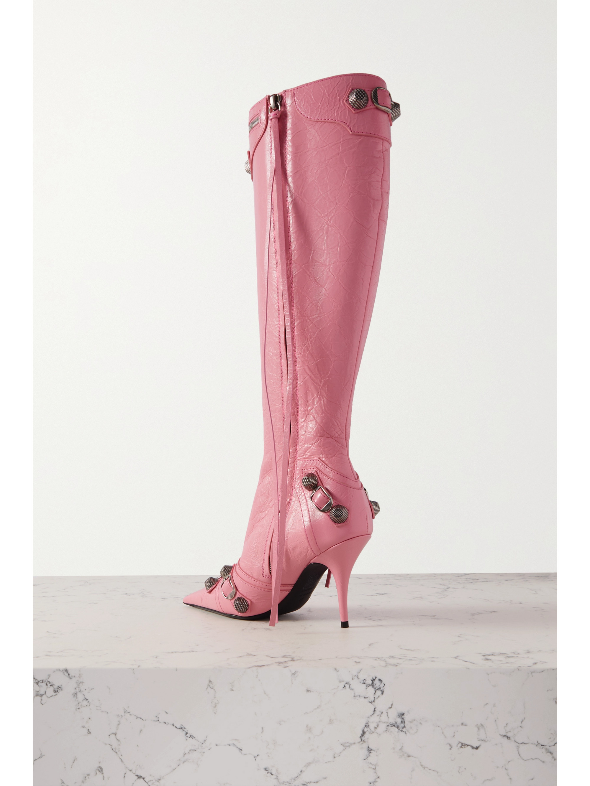 Balenciaga - Cagole embellished textured-leather knee boots | Plush