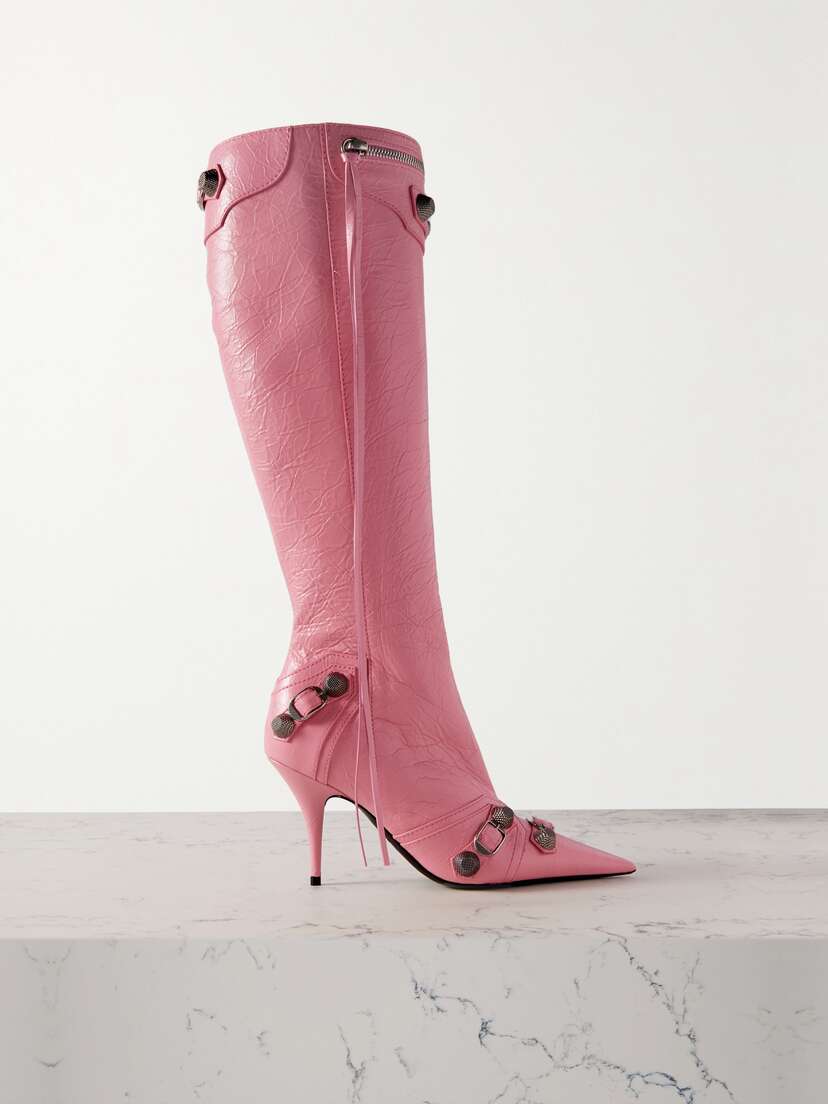 Balenciaga Cagole Embellished Textured-leather Knee Boots