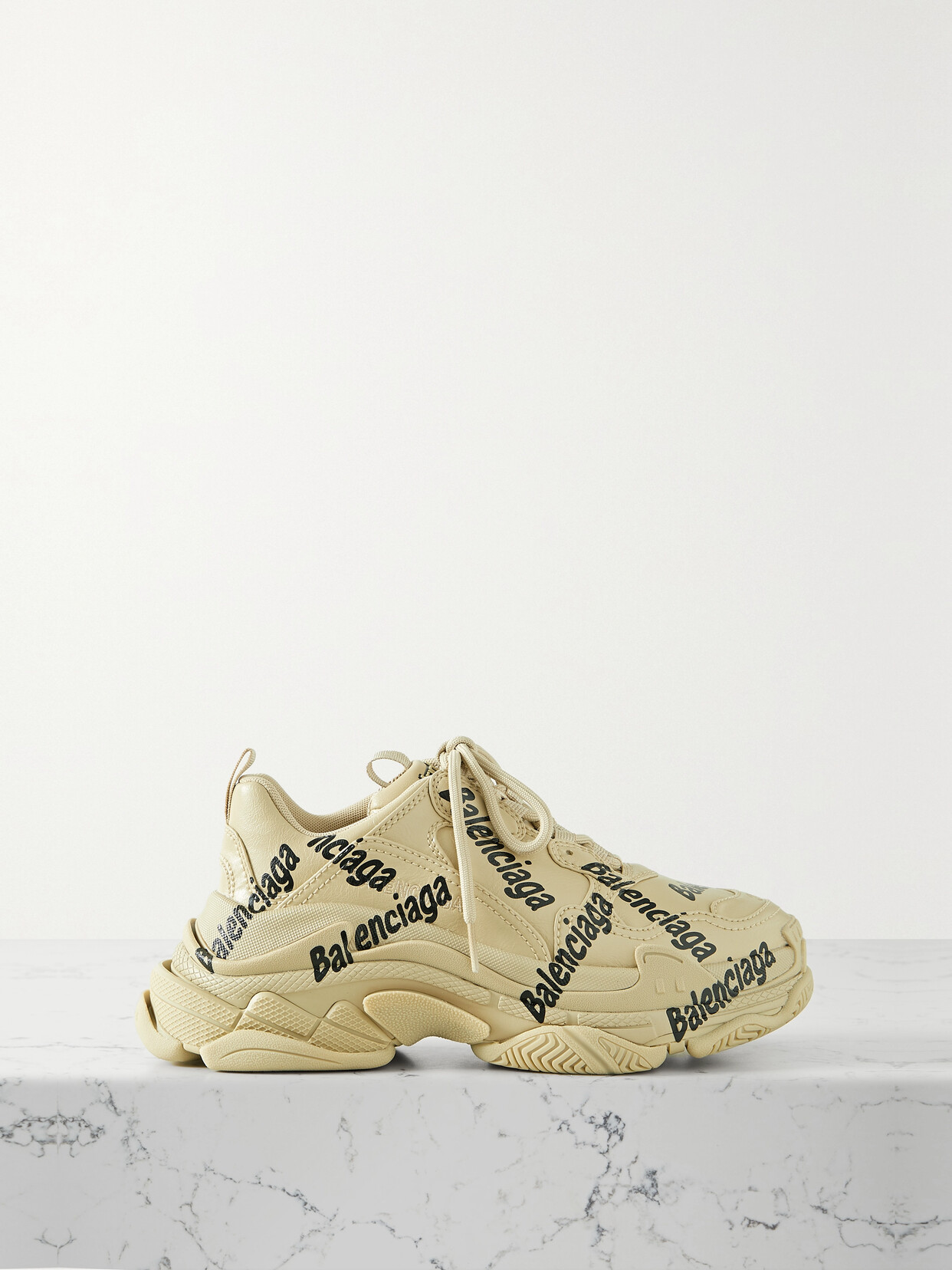 Balenciaga Triple S Logo-print Leather Sneakers In Neutrals