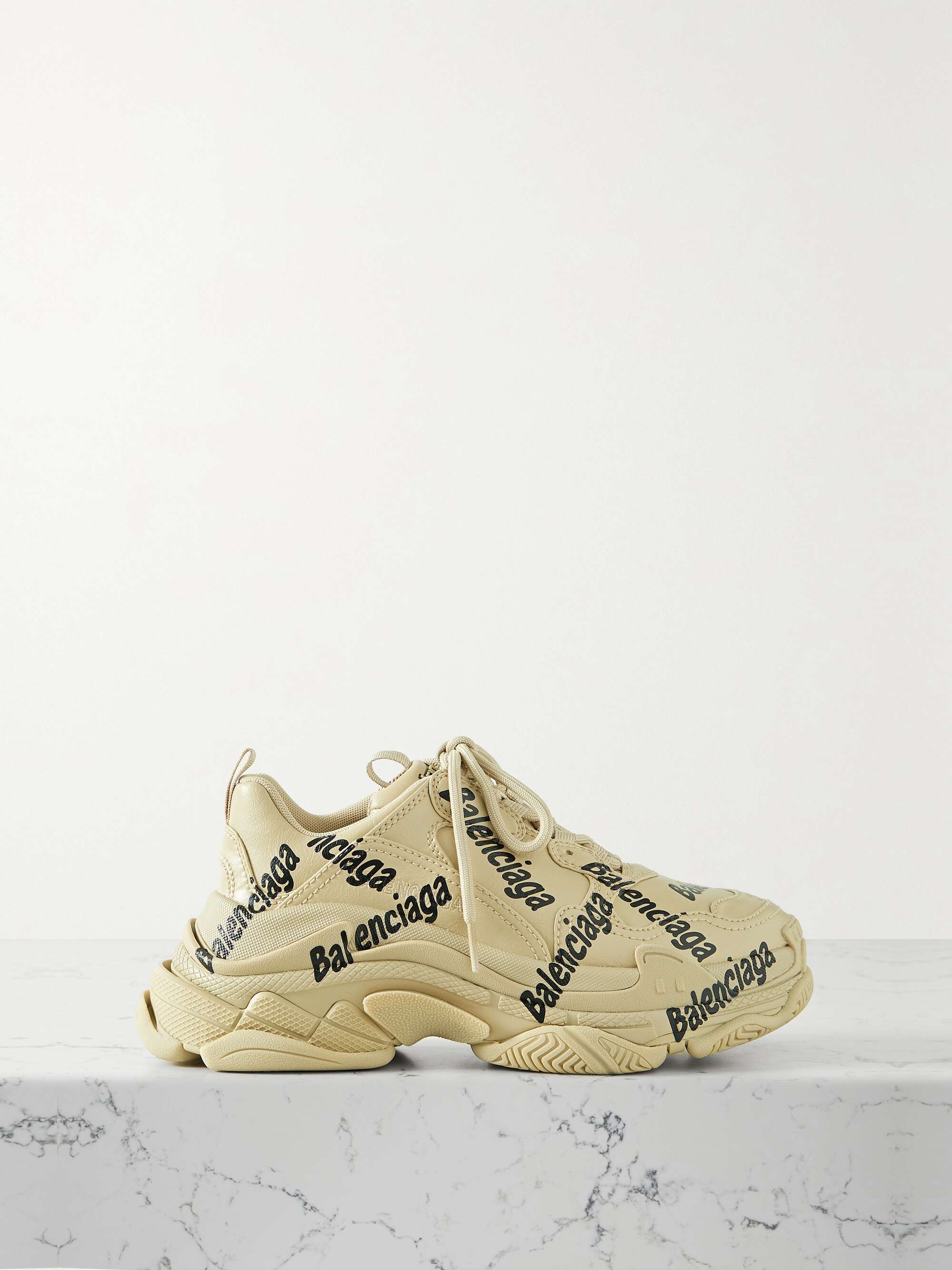 Triple S logo-print leather sneakers