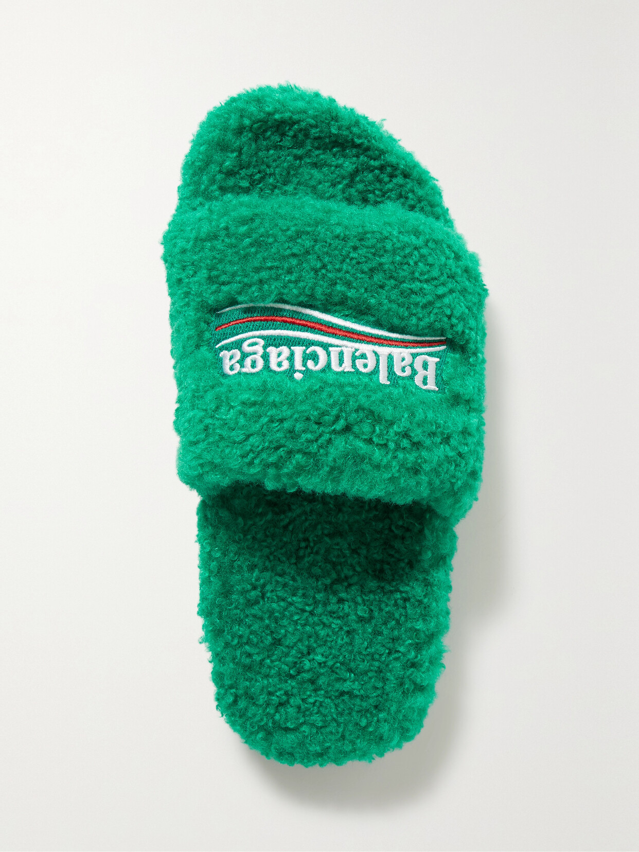 Balenciaga - Furry Logo-embroidered Faux Shearling Slides - Green