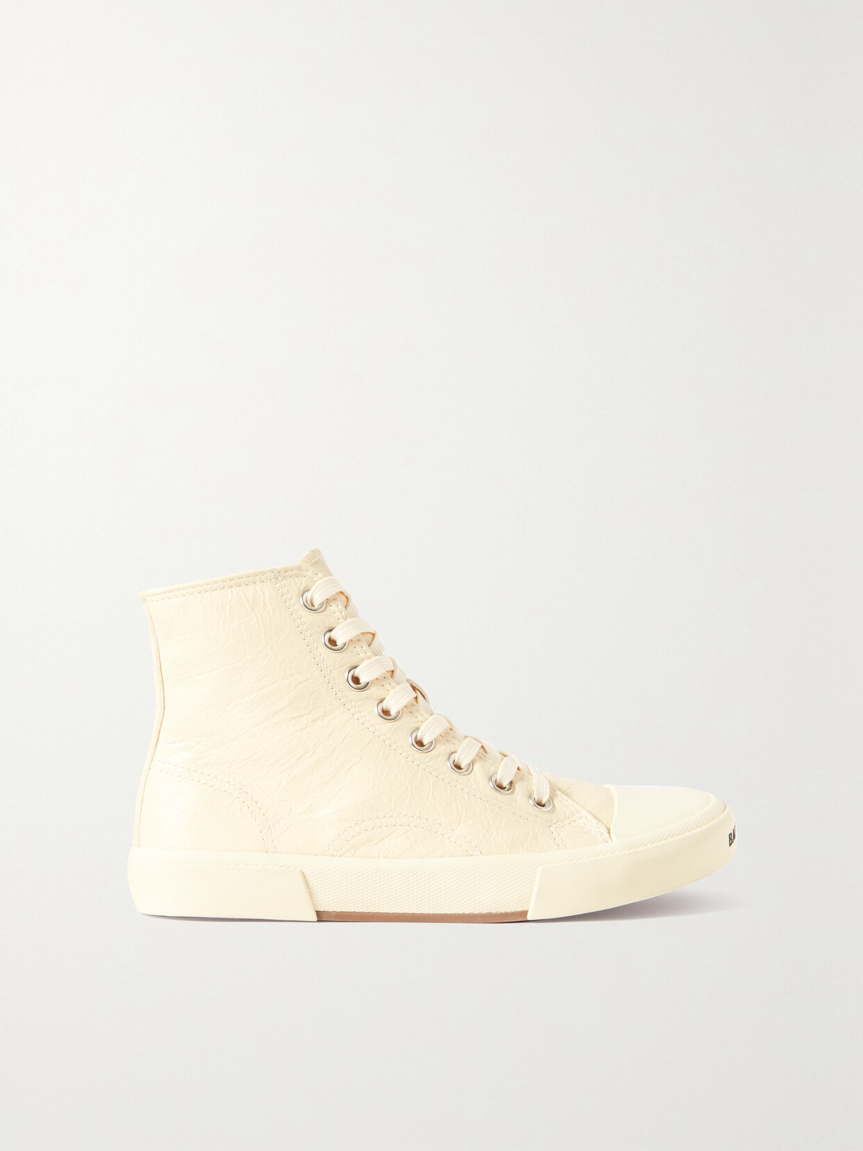 Shop Balenciaga Paris Cracked-leather High-top Sneakers In White