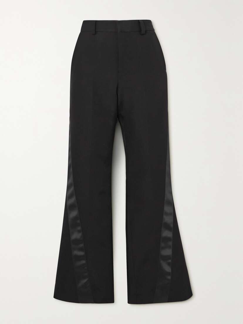 Sacai Satin-trimmed Silk And Cotton-blend Flared Pants