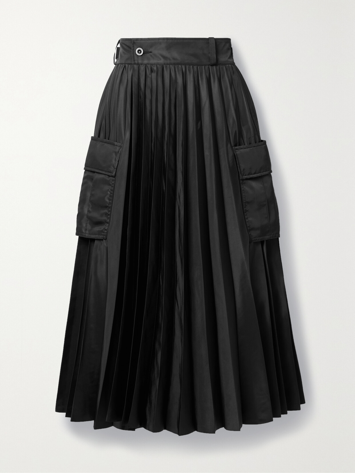 Sacai Pleated Shell Midi Skirt In Black