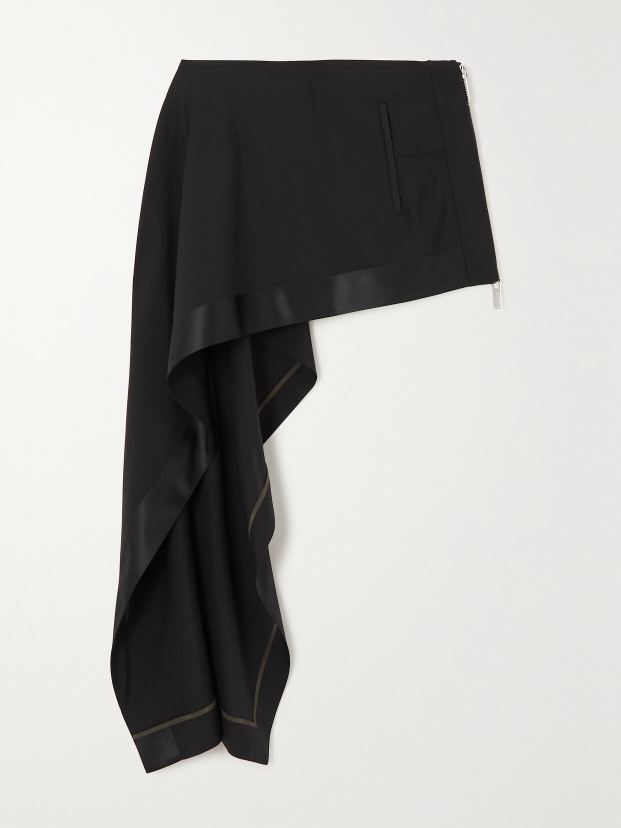 Sacai - Asymmetric Draped Satin-trimmed Twill Skirt - Brown