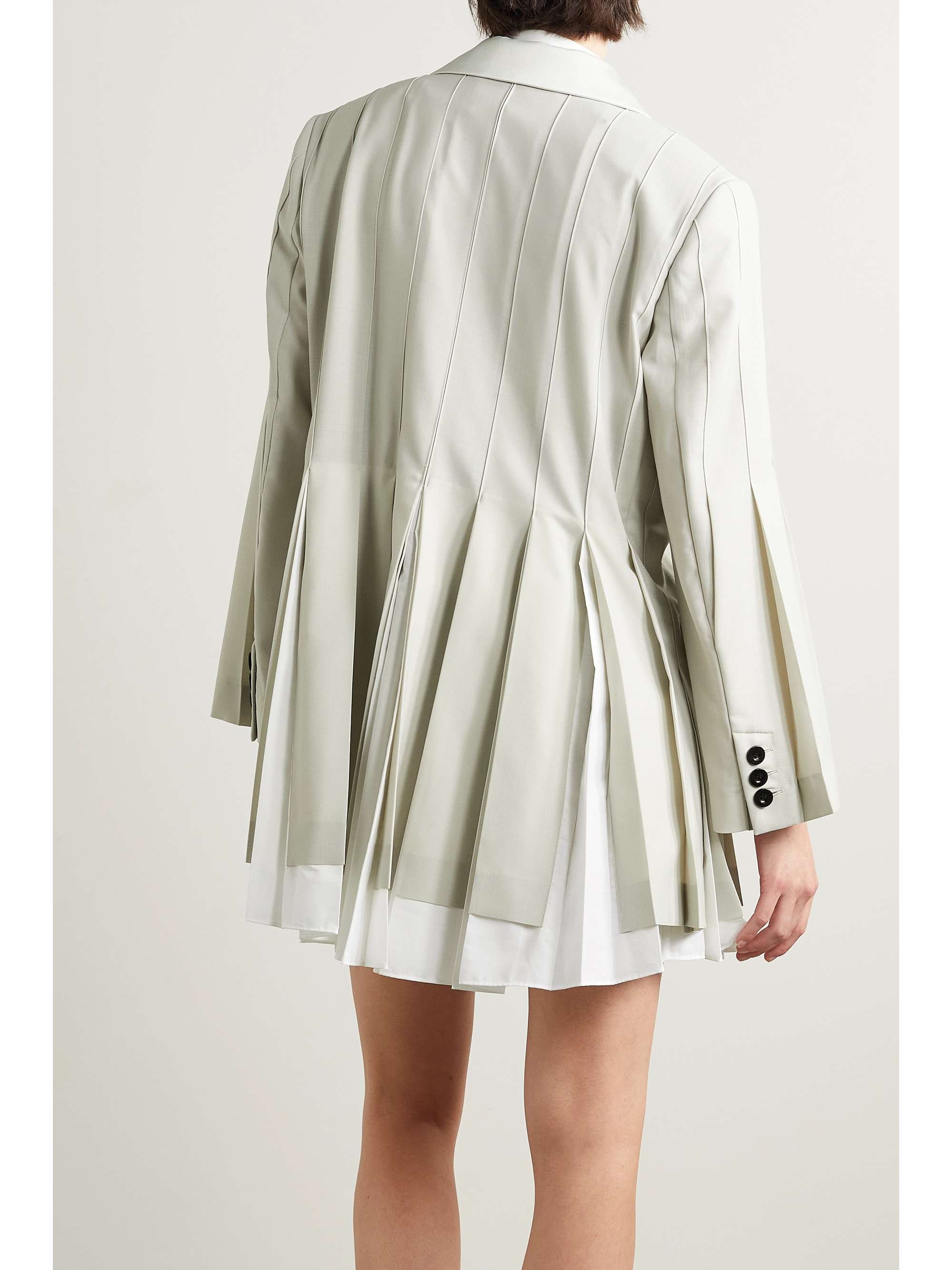 SACAI Poplin and satin-trimmed pleated woven blazer