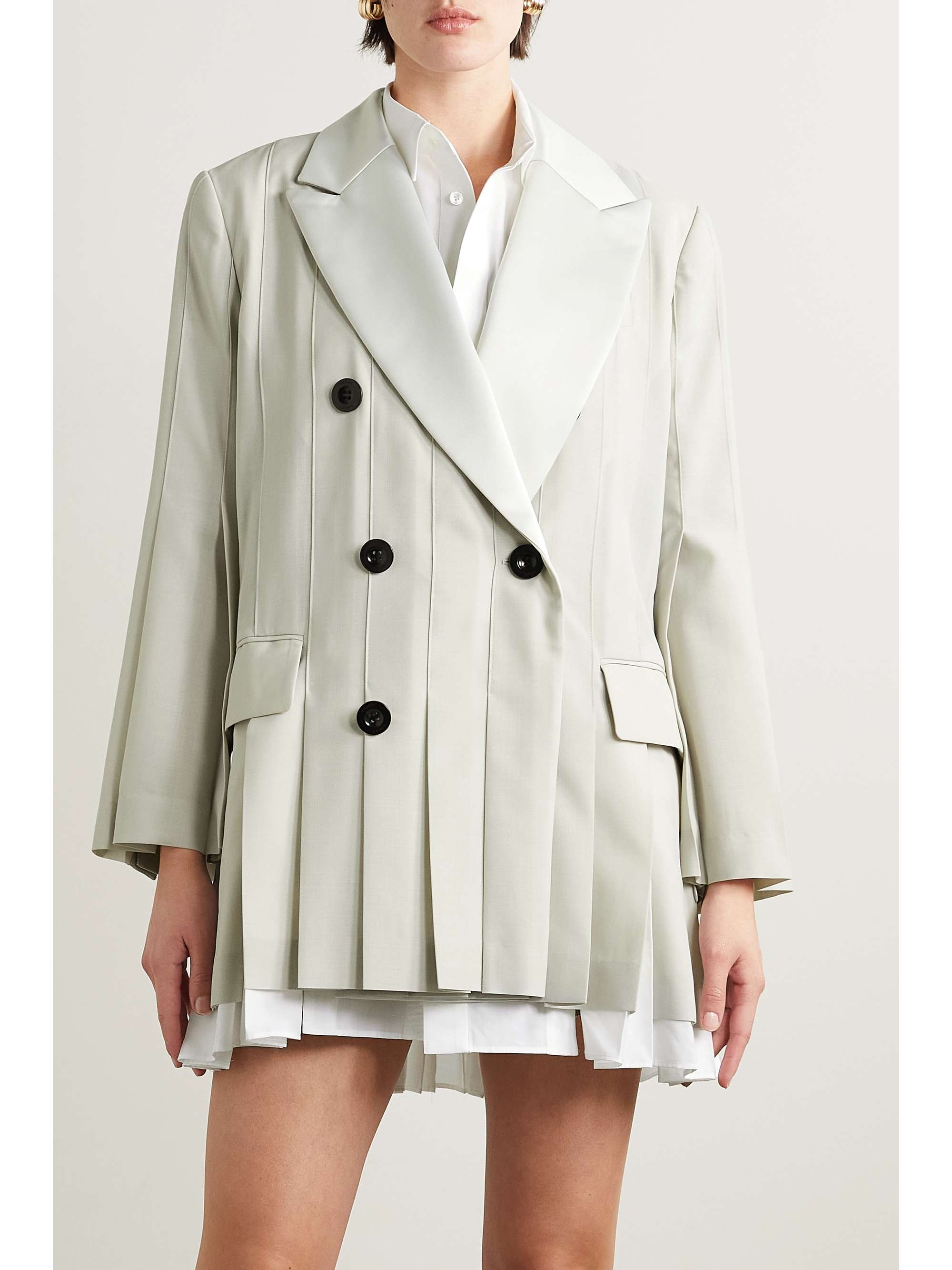 SACAI Poplin and satin-trimmed pleated woven blazer