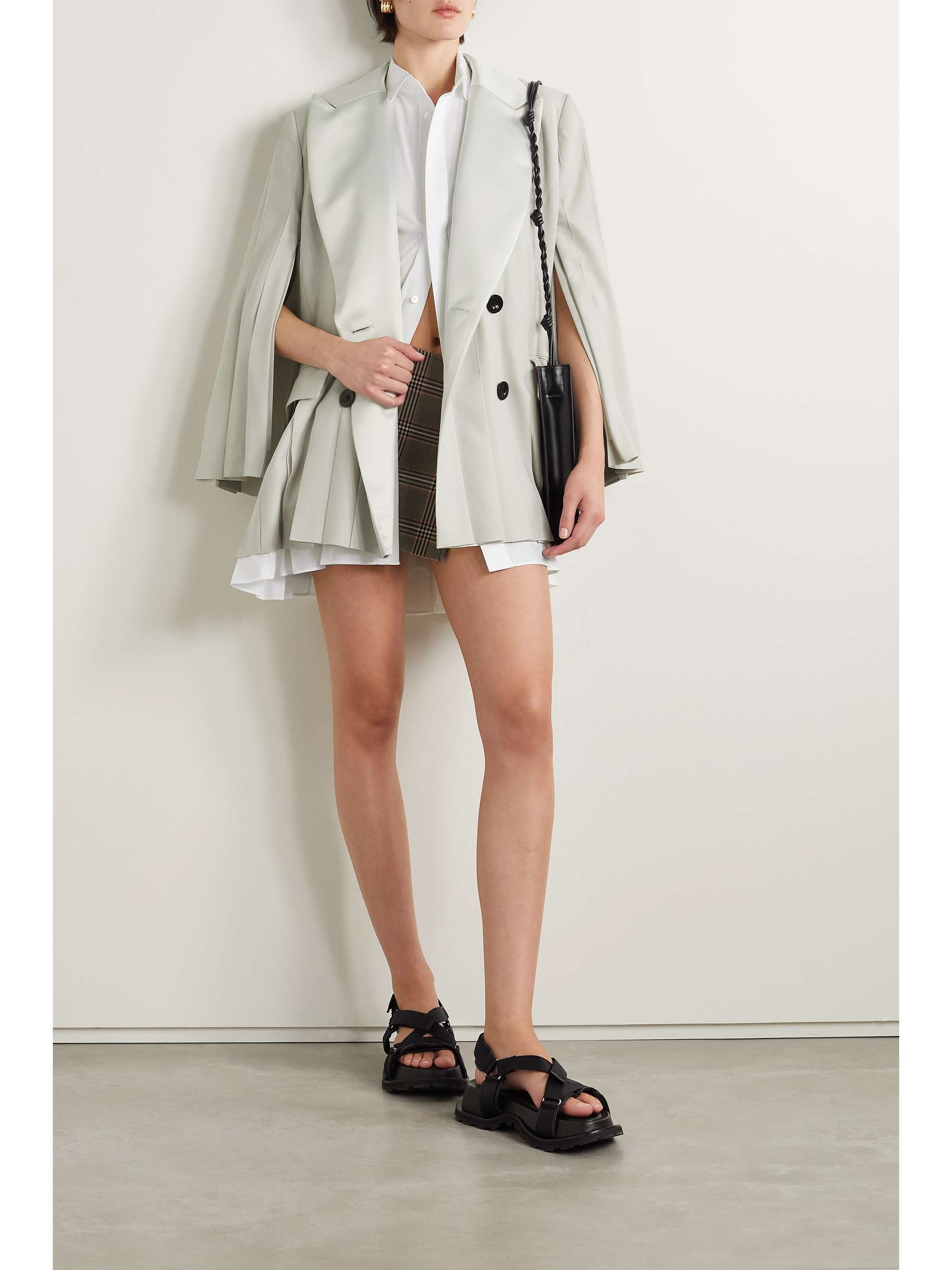 SACAI Poplin and satin-trimmed pleated woven blazer