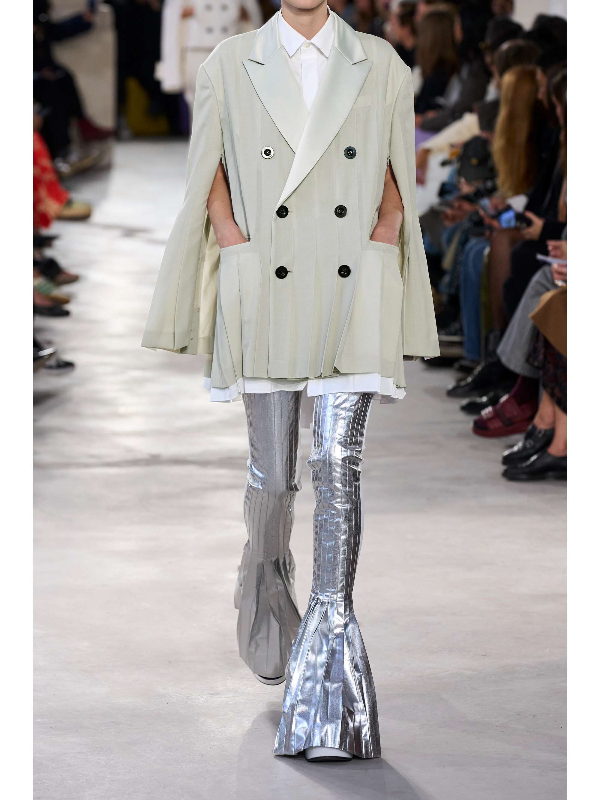 SACAI Poplin and satin-trimmed pleated woven blazer