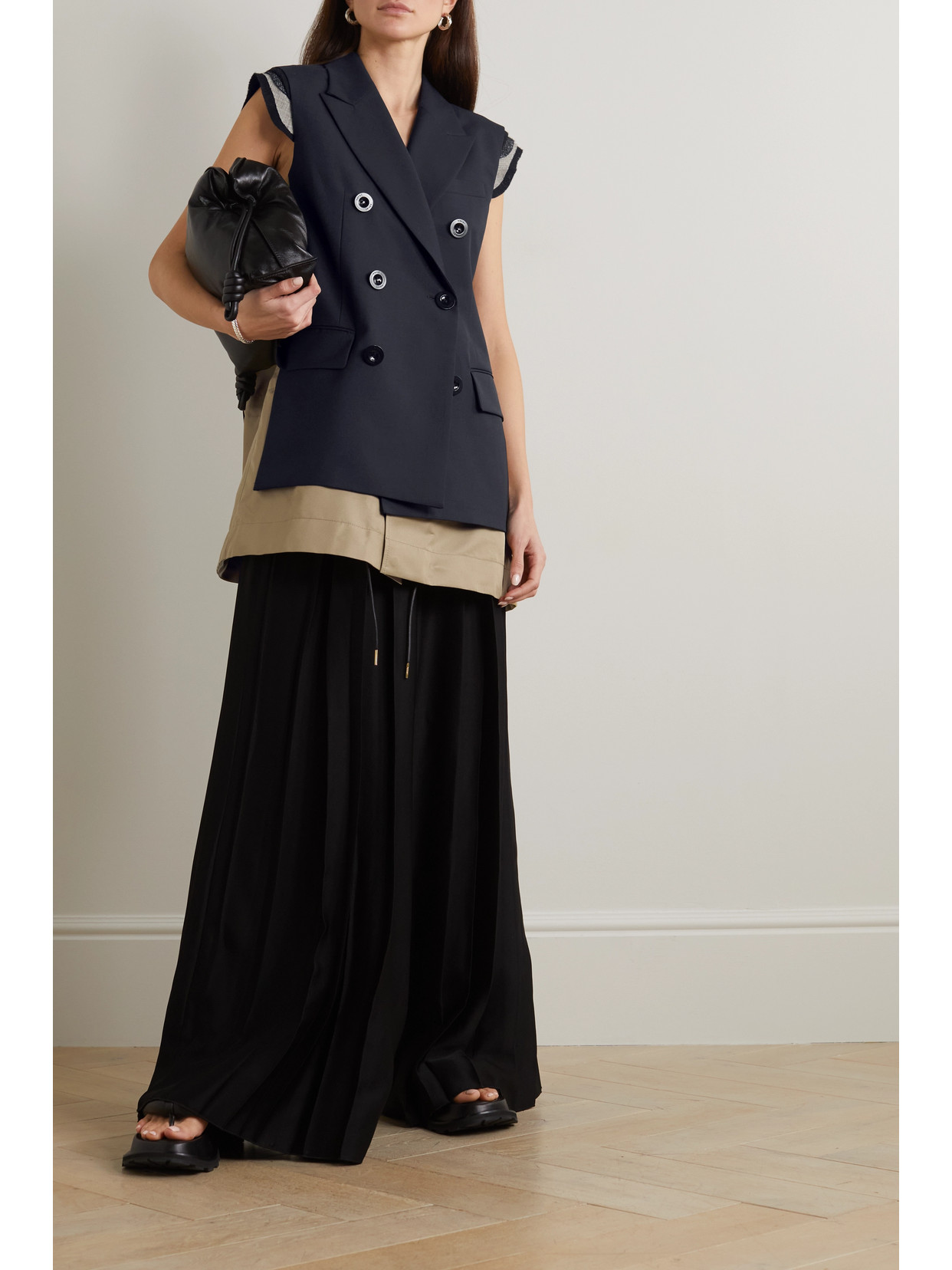 Layered Wool-blend And Twill Vest In Blue