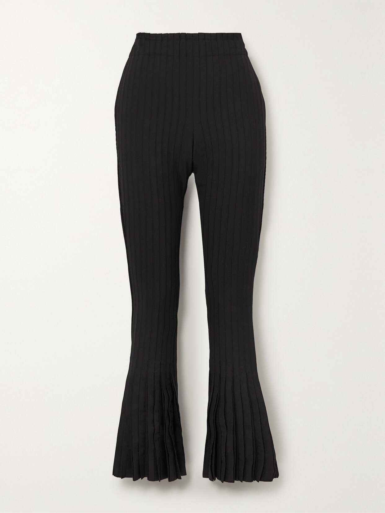 Shop Sacai Ribbed Pleated Woven Flared Pants In Black