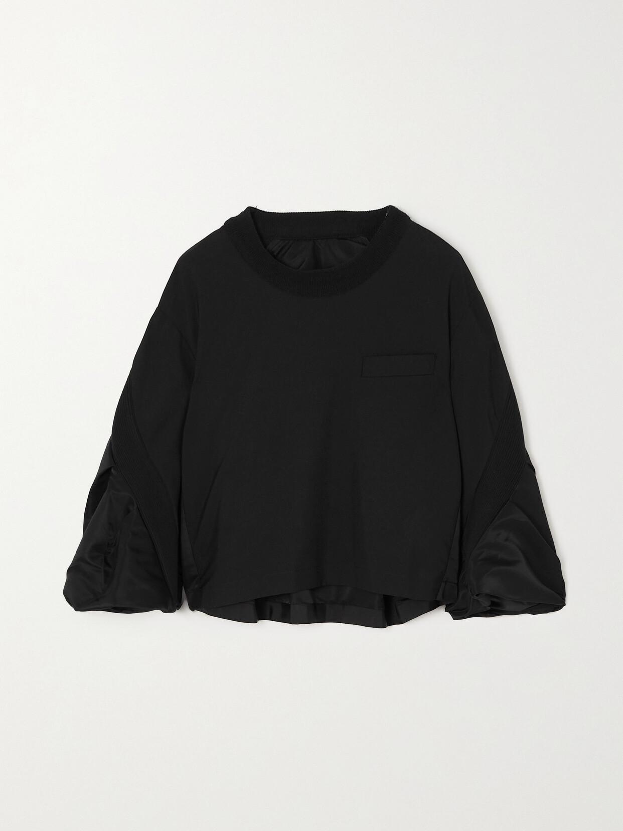 Sacai - Woven, Padded Shell And Ribbed-knit Sweatshirt - Black