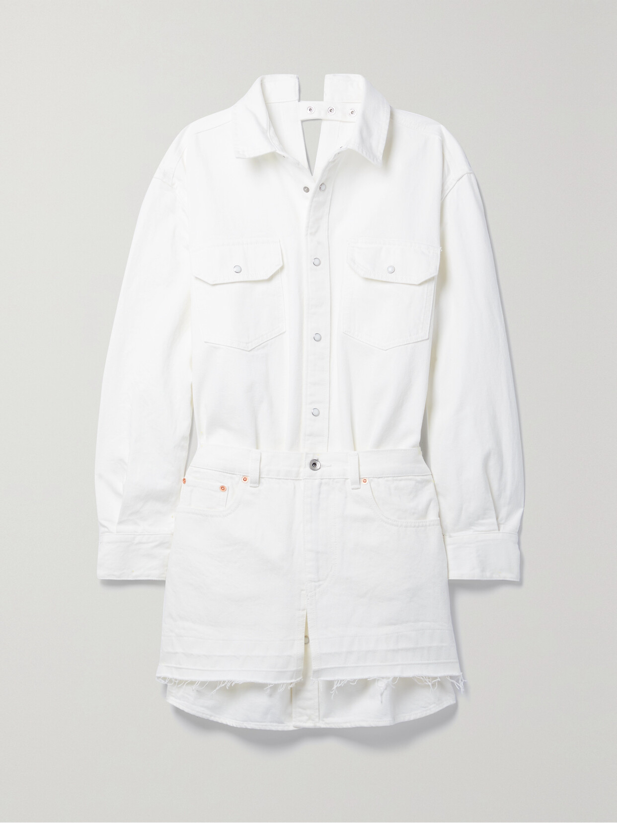 Sacai Layered Denim Mini Dress - Off-white