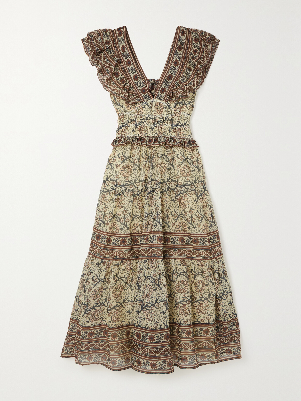 Sea - Marlee Ruffled Printed Cotton-voile Midi Dress - Brown
