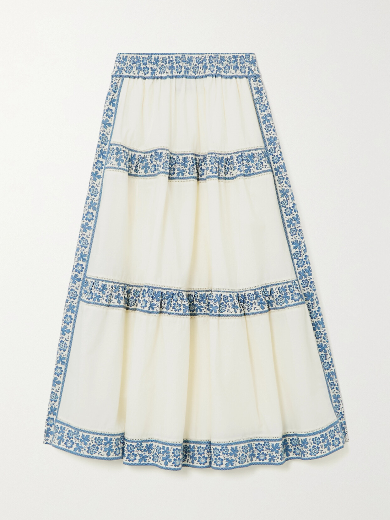 Sea - Arlo Paneled Lace-trimmed Cotton-poplin Midi Skirt - Multi