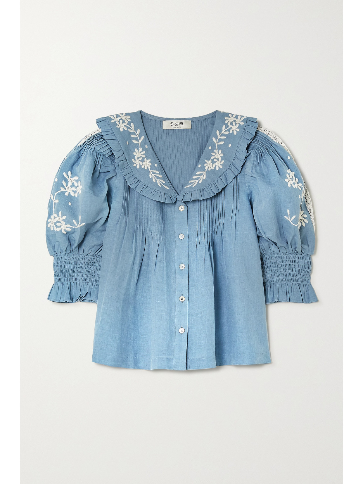 Sea - Kyla Embroidered Linen And Cotton-blend Blouse - Blue